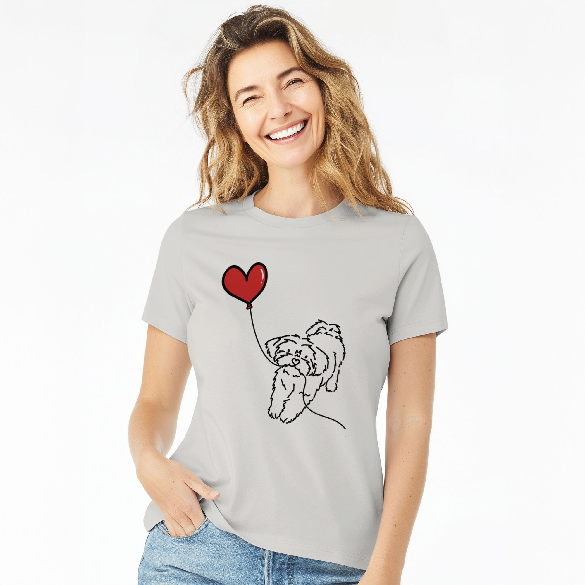 Shorkie Heart String- Women's Lightweight Relaxed Fit 100% Cotton Crewneck
