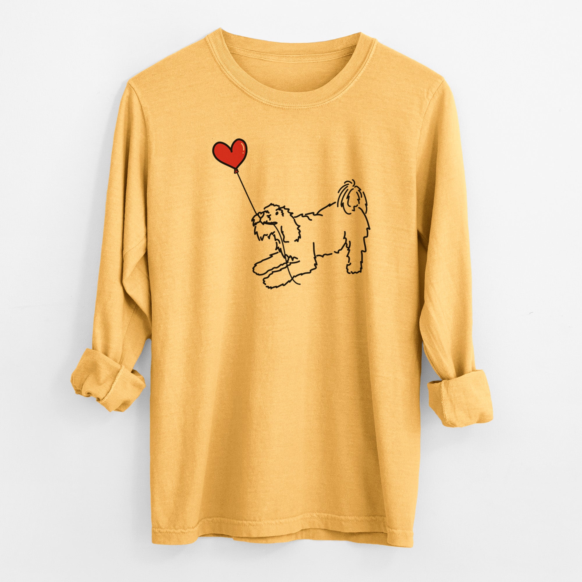 Terrier Mix Heart String - Men's Heavyweight 100% Cotton Long Sleeve