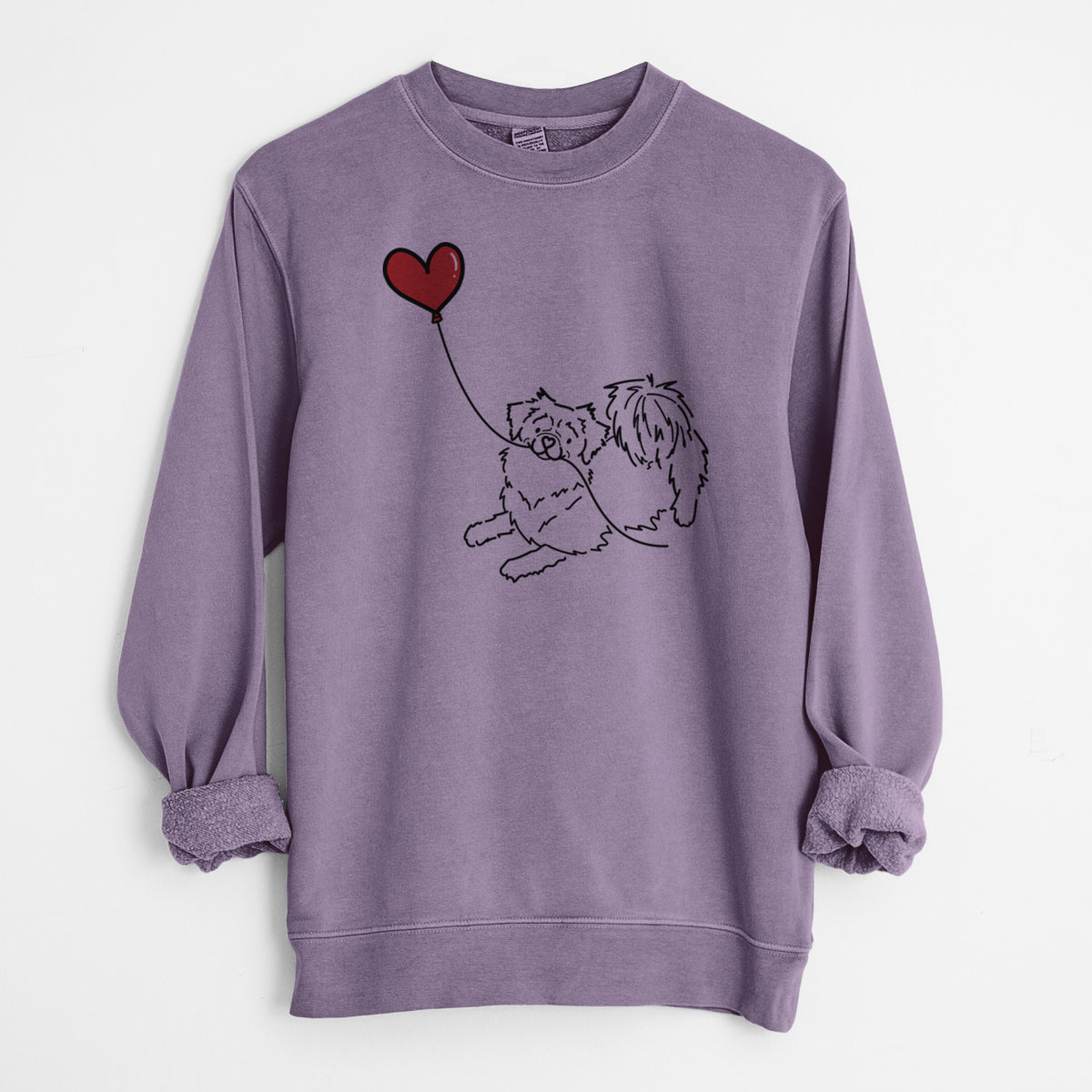 Tibetan Spaniel Heart String - Unisex Pigment Dyed Crew Sweatshirt