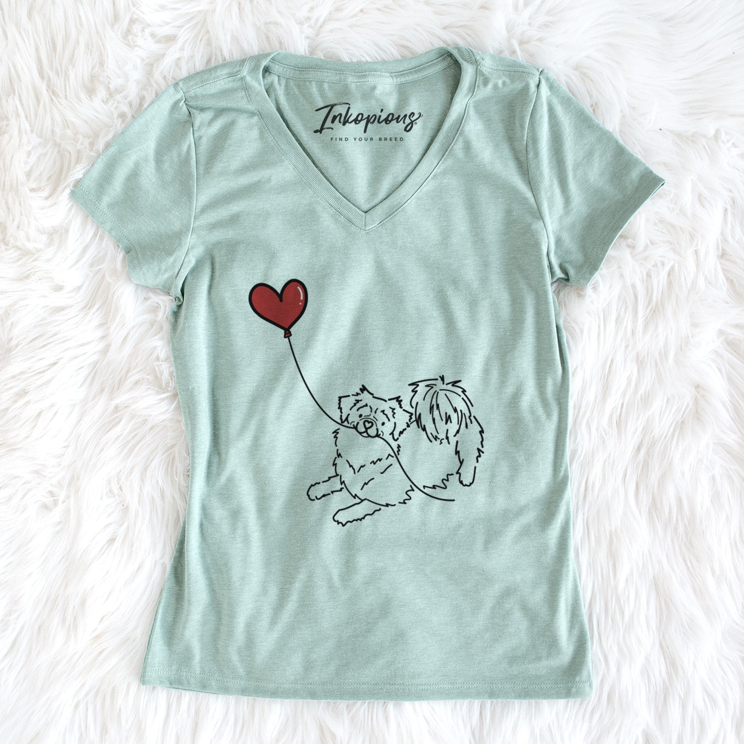 Tibetan Spaniel Heart String - Women's Perfect V-neck Shirt