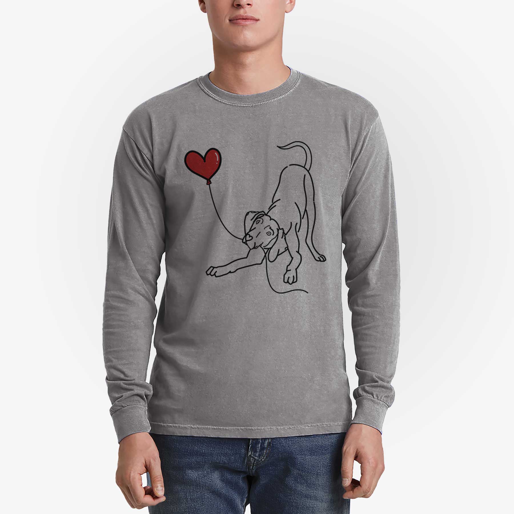 Weimaraner Heart String - Men's Heavyweight 100% Cotton Long Sleeve