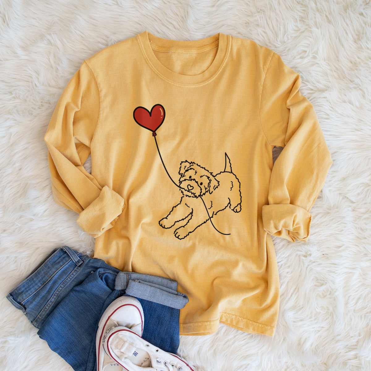 Yorkiepoo Heart String - Men's Heavyweight 100% Cotton Long Sleeve