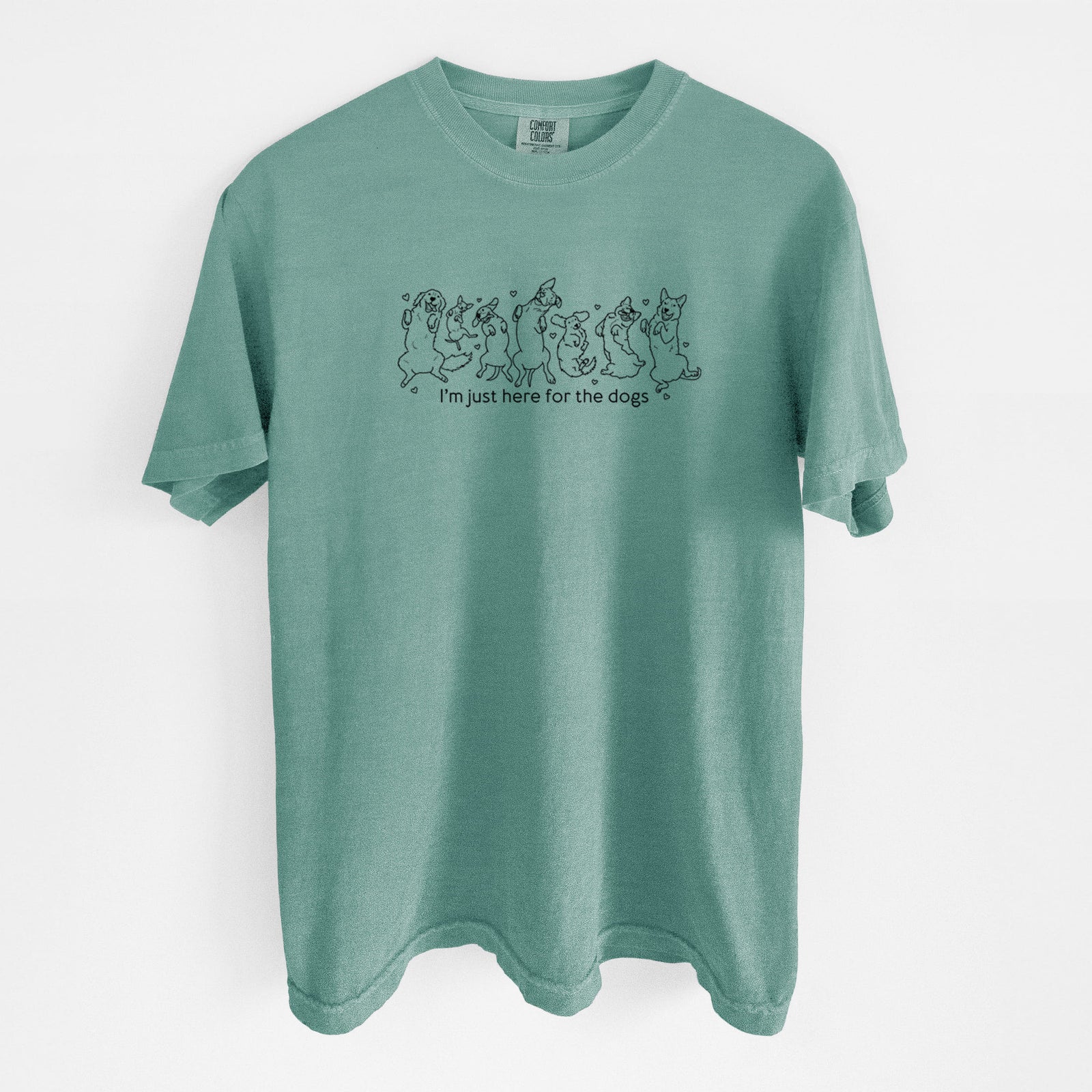 I'm Just Here for the Dogs - Unisex Comfort Colors Garment-Dyed Heavyweight T-shirt in Reef Green