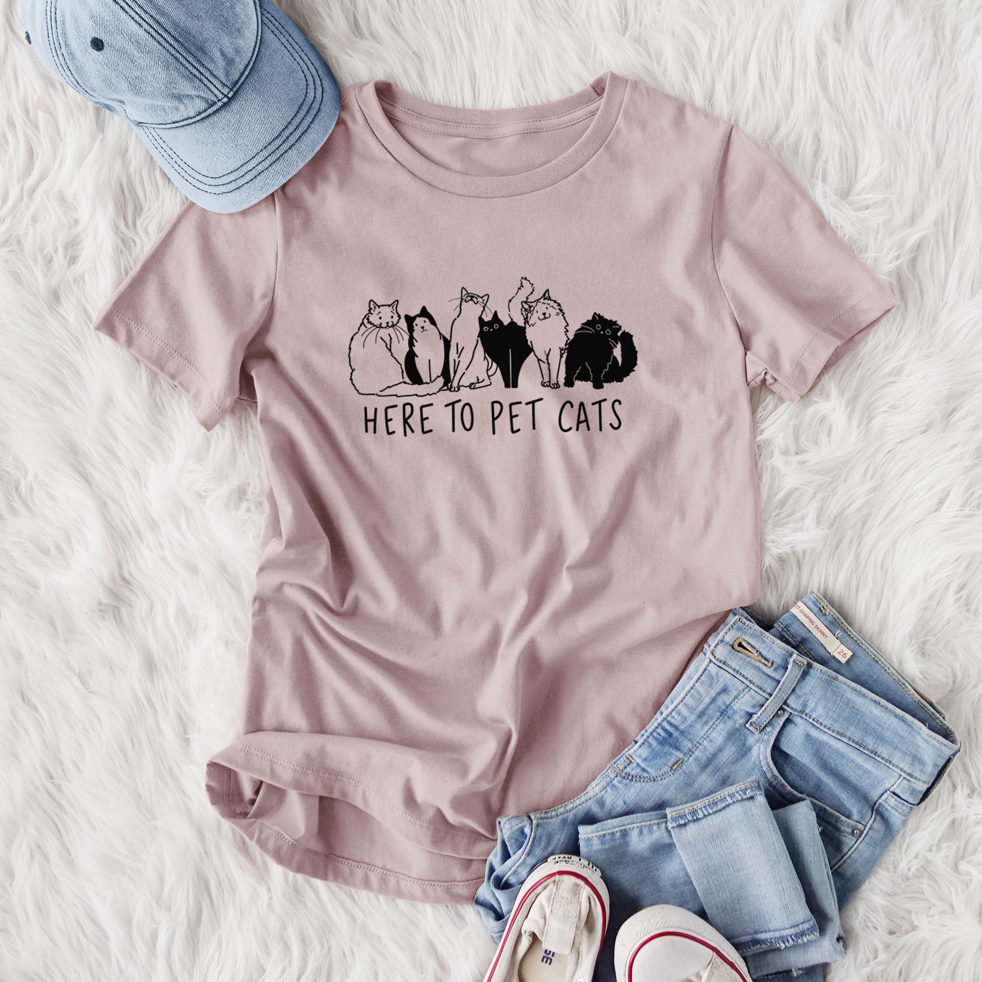 Here to Pet Cats - Women's Lightweight Relaxed Fit 100% Cotton Crewneck