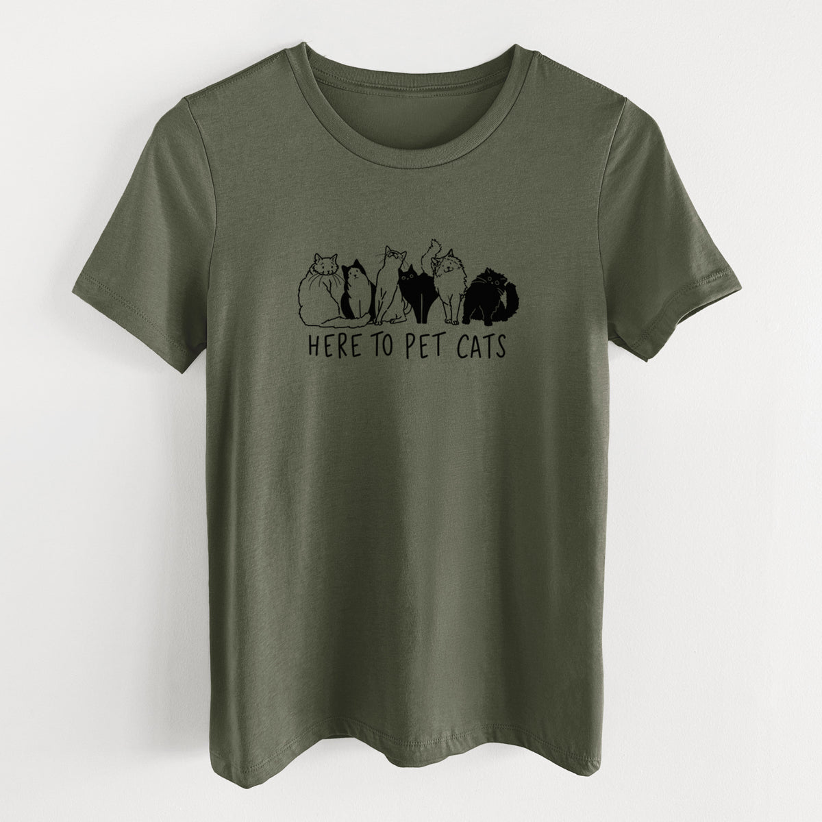 Here to Pet Cats - Women's Lightweight Relaxed Fit 100% Cotton Crewneck