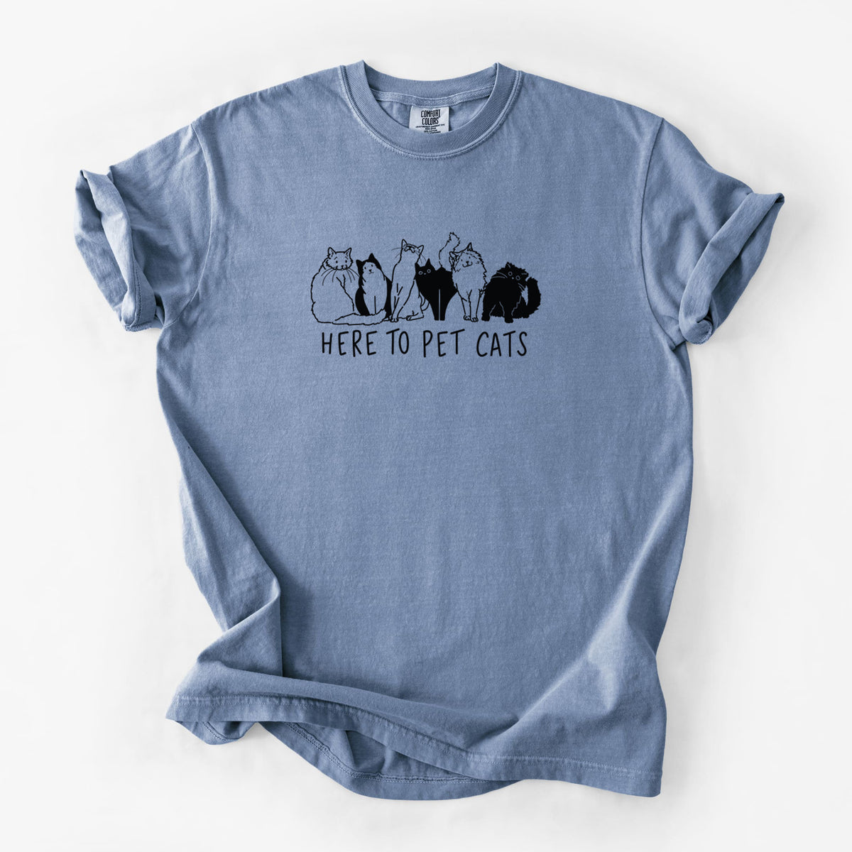 Here to Pet Cats - Unisex Comfort Colors Garment-Dyed Heavyweight T-shirt in Blue Jean