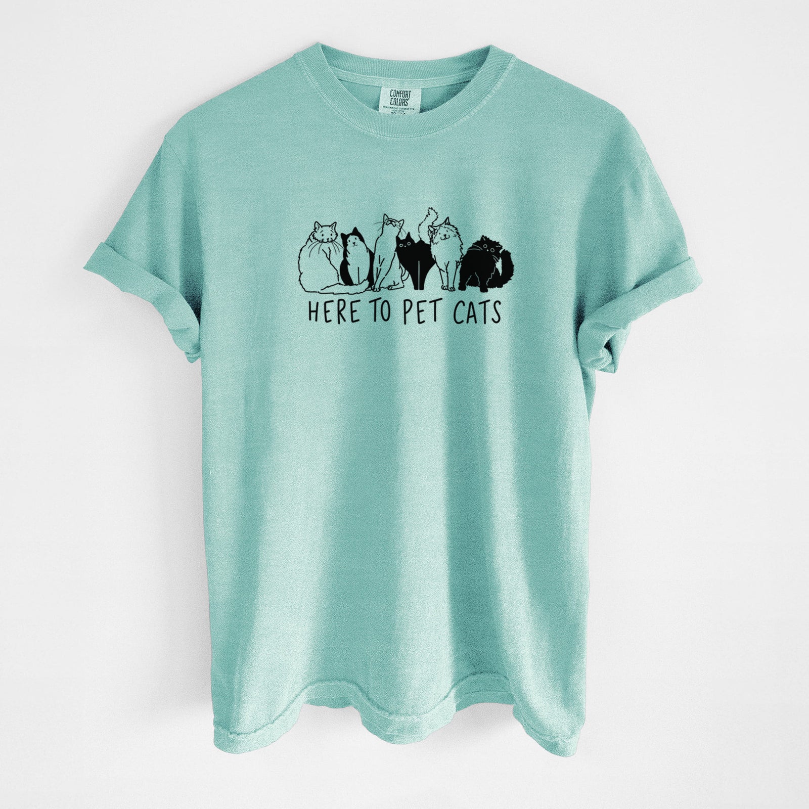 Here to Pet Cats - Unisex Comfort Colors Garment-Dyed Heavyweight T-shirt in Chalky Mint