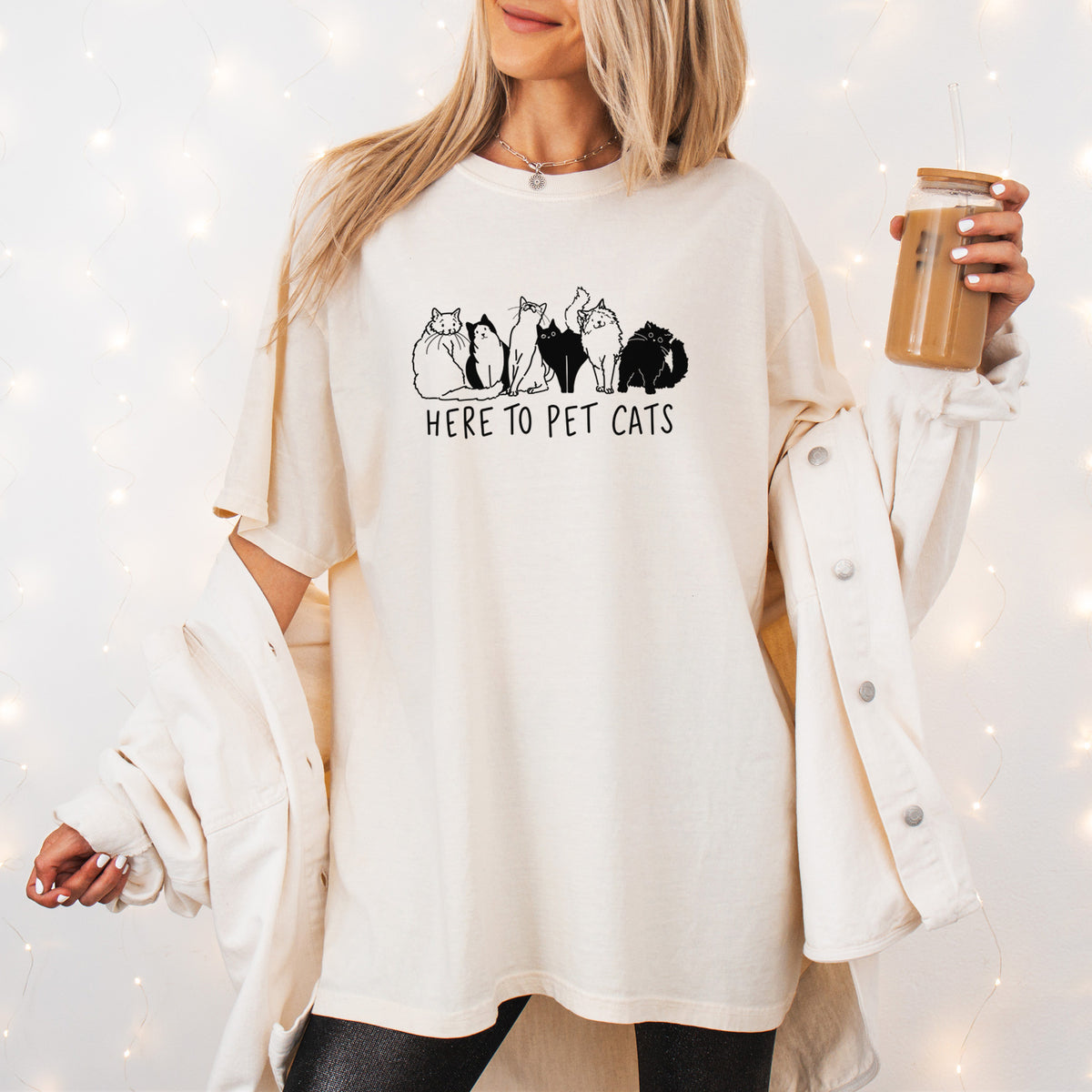 Here to Pet Cats - Unisex Comfort Colors Garment-Dyed Heavyweight T-shirt, worn by model
