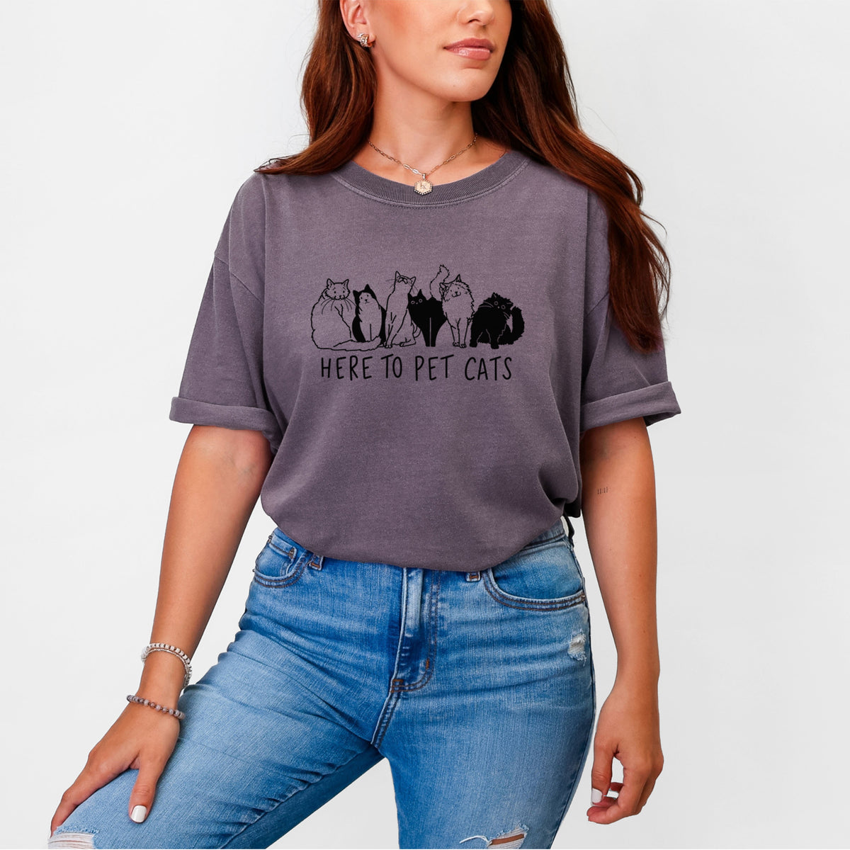 Here to Pet Cats - Unisex Comfort Colors Garment-Dyed Heavyweight T-shirt, worn by model