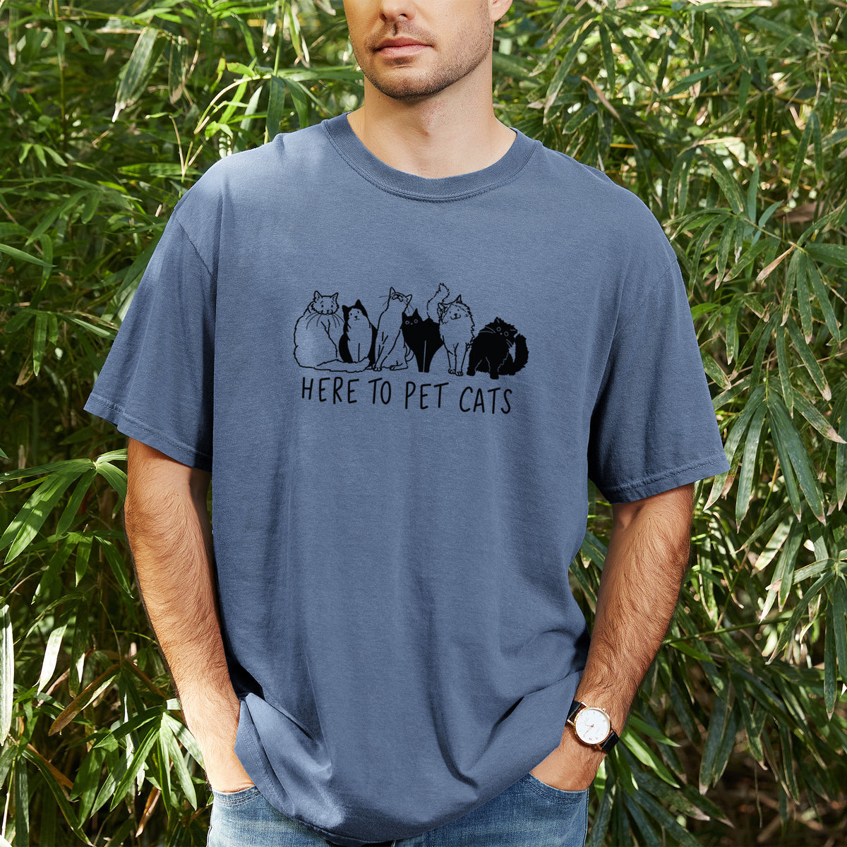 Here to Pet Cats - Unisex Comfort Colors Garment-Dyed Heavyweight T-shirt, worn by model