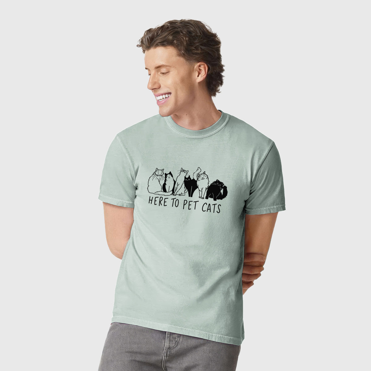 Here to Pet Cats - Unisex Comfort Colors Garment-Dyed Heavyweight T-shirt, worn by model