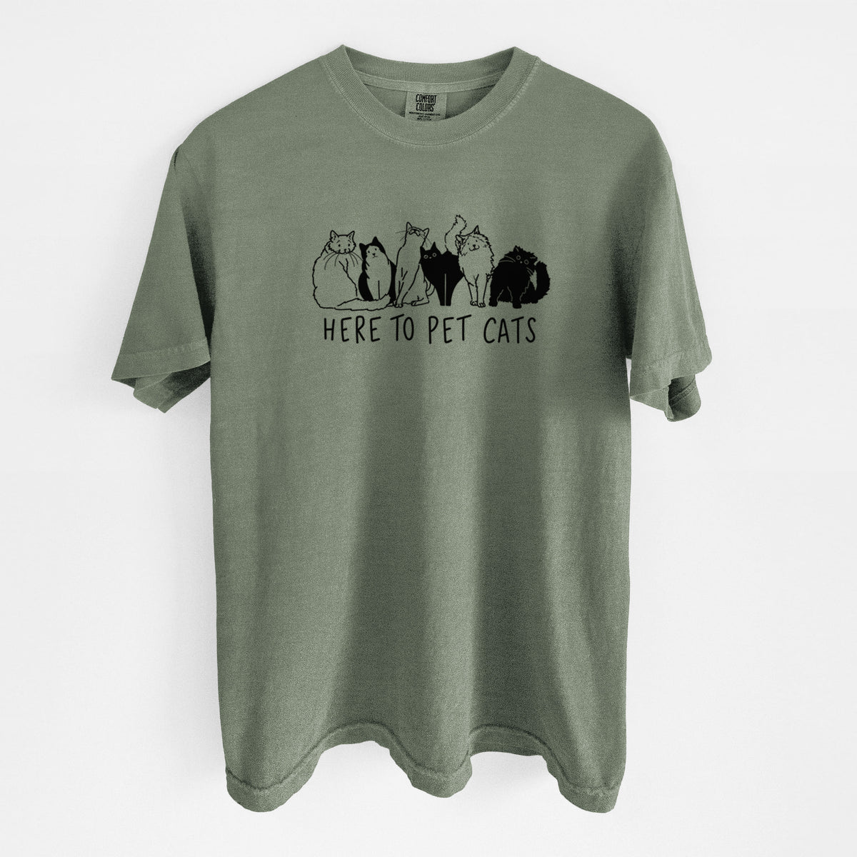 Here to Pet Cats - Unisex Comfort Colors Garment-Dyed Heavyweight T-shirt in Moss