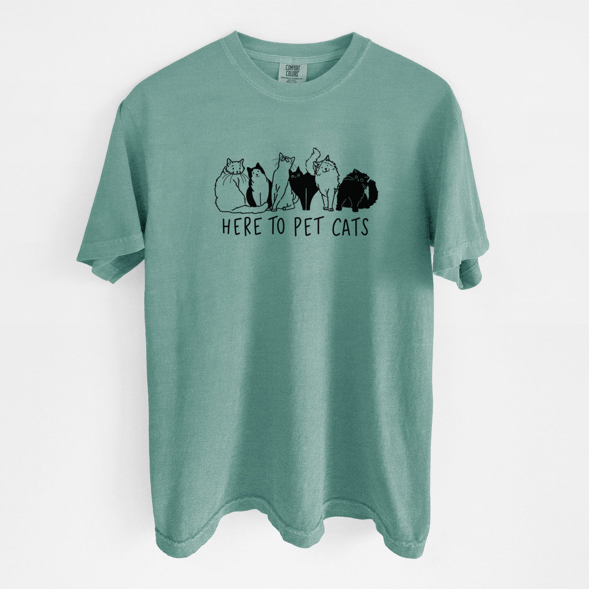 Here to Pet Cats - Unisex Comfort Colors Garment-Dyed Heavyweight T-shirt in Reef Green