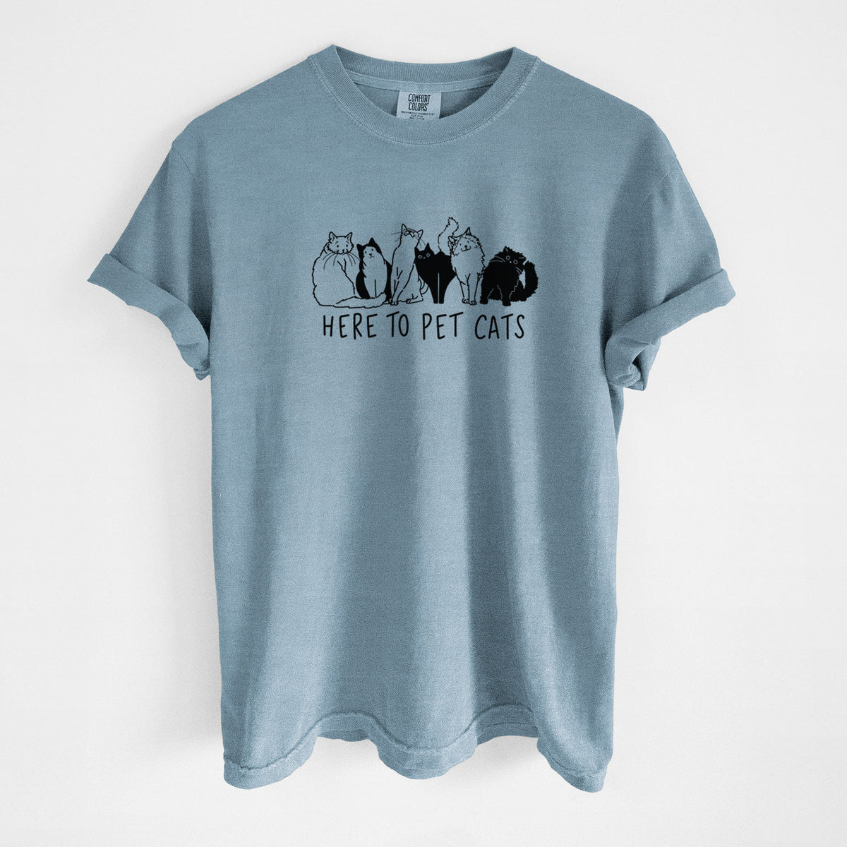 Here to Pet Cats - Unisex Comfort Colors Garment-Dyed Heavyweight T-shirt in Steel Blue