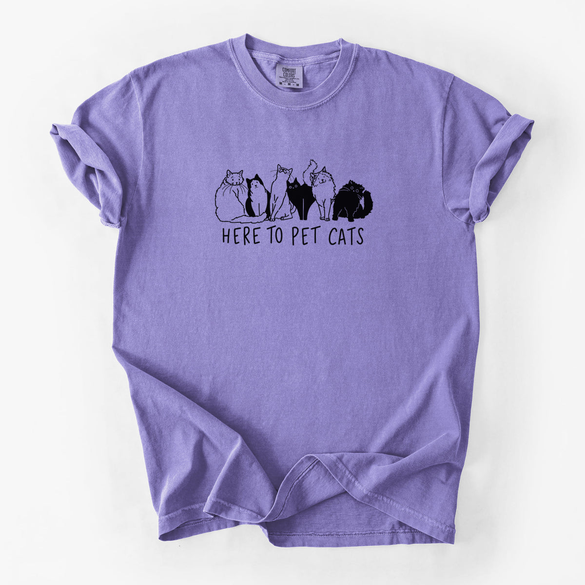Here to Pet Cats - Unisex Comfort Colors Garment-Dyed Heavyweight T-shirt in Violet