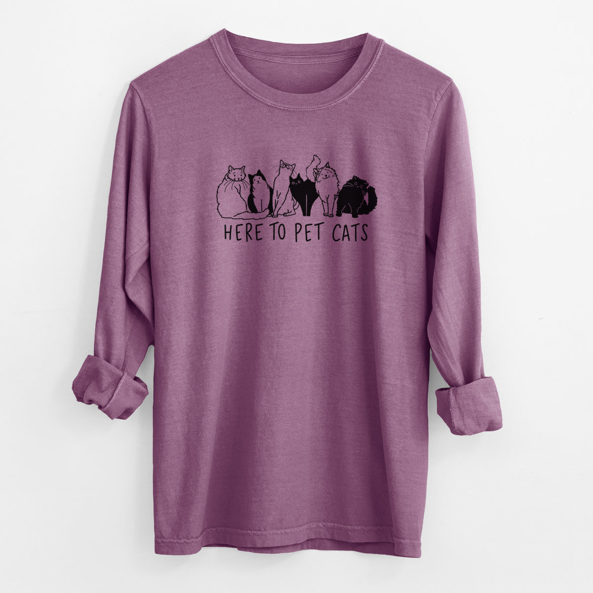 Here to Pet Cats - Men's Heavyweight 100% Cotton Long Sleeve