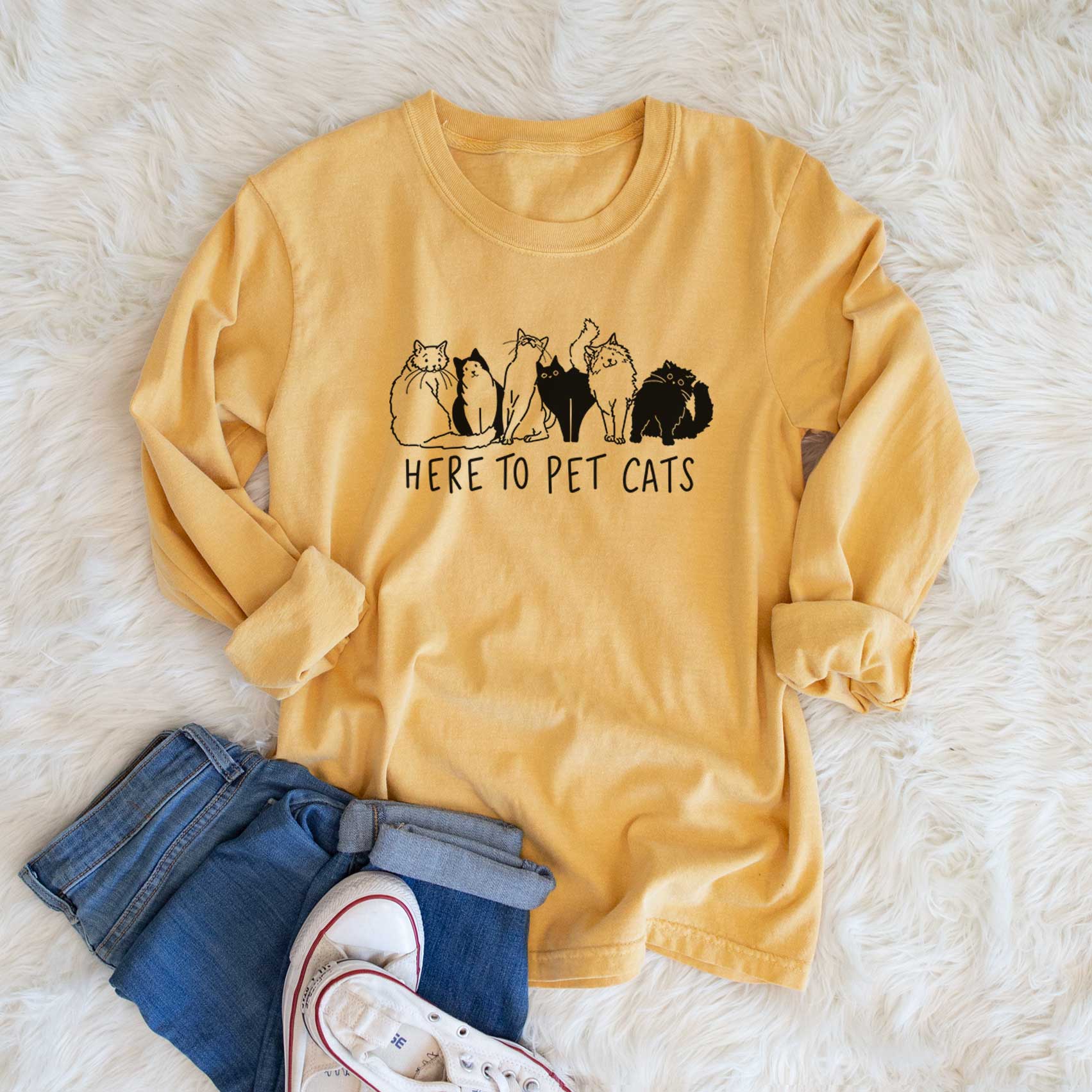 Here to Pet Cats - Men's Heavyweight 100% Cotton Long Sleeve