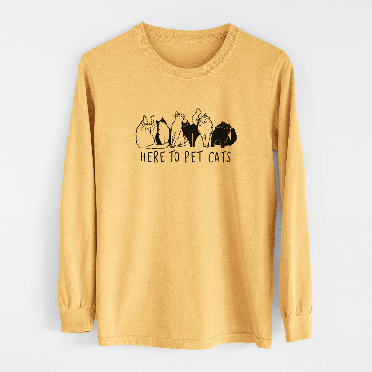 Here to Pet Cats - Men&#39;s Heavyweight 100% Cotton Long Sleeve