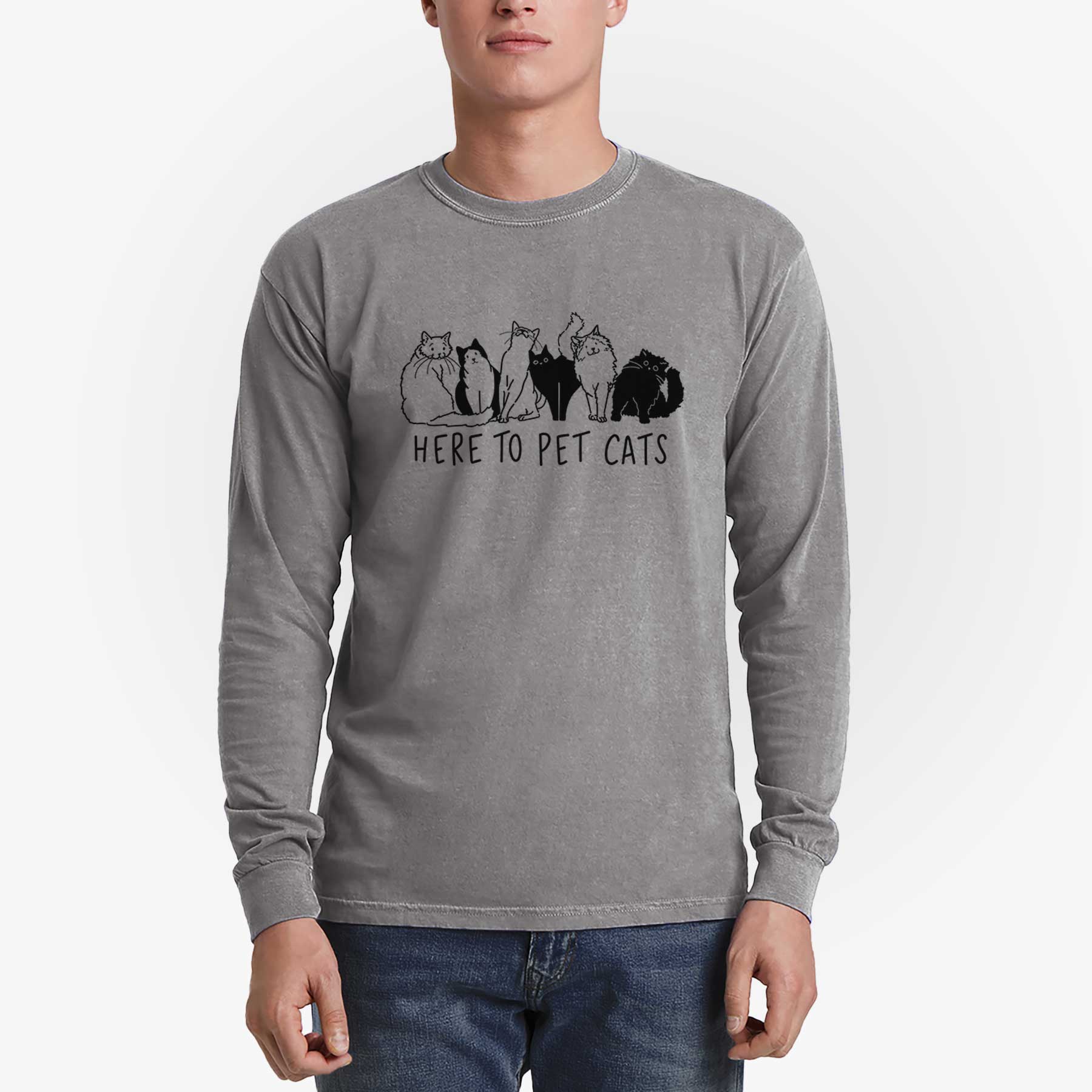 Here to Pet Cats - Men's Heavyweight 100% Cotton Long Sleeve