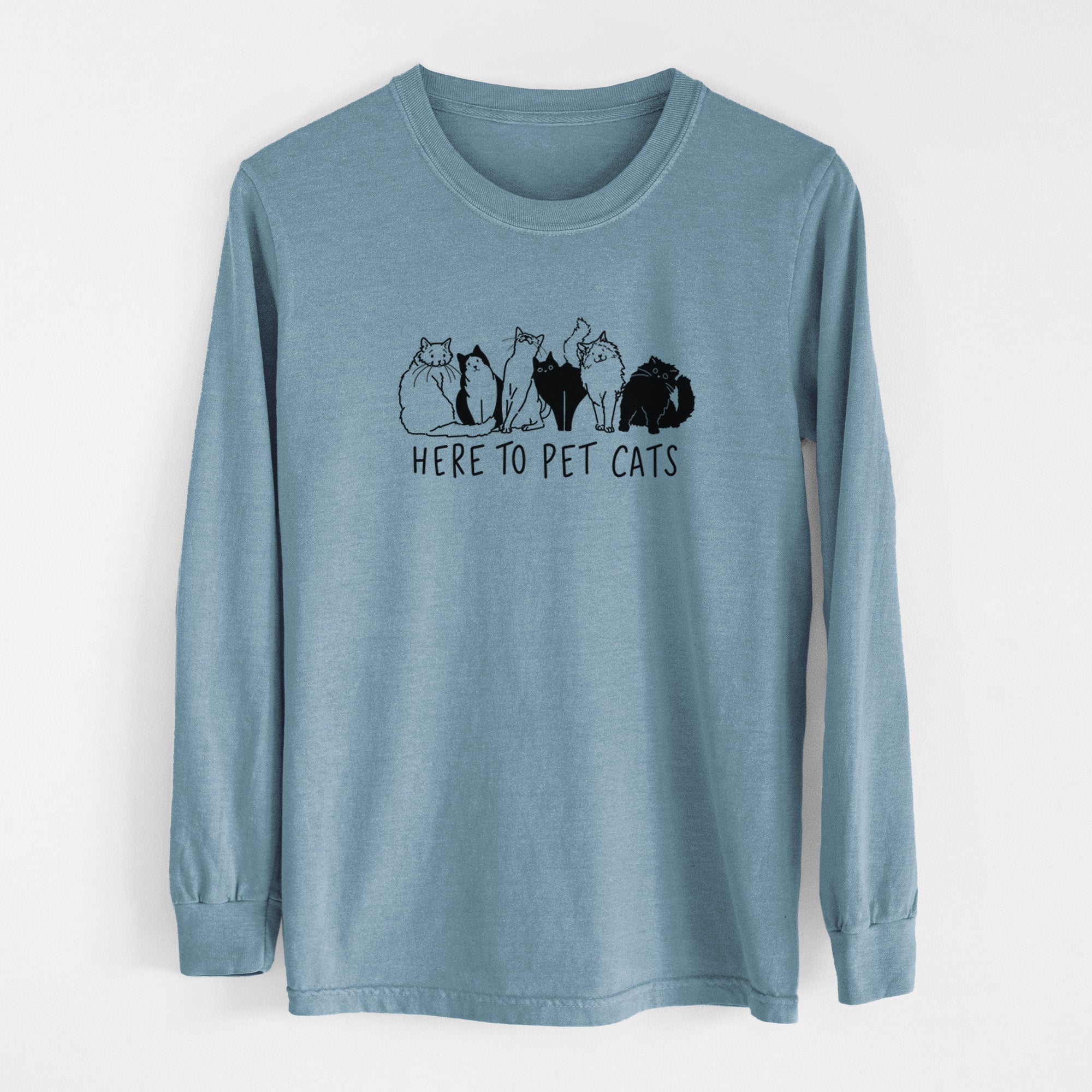 Here to Pet Cats - Men's Heavyweight 100% Cotton Long Sleeve