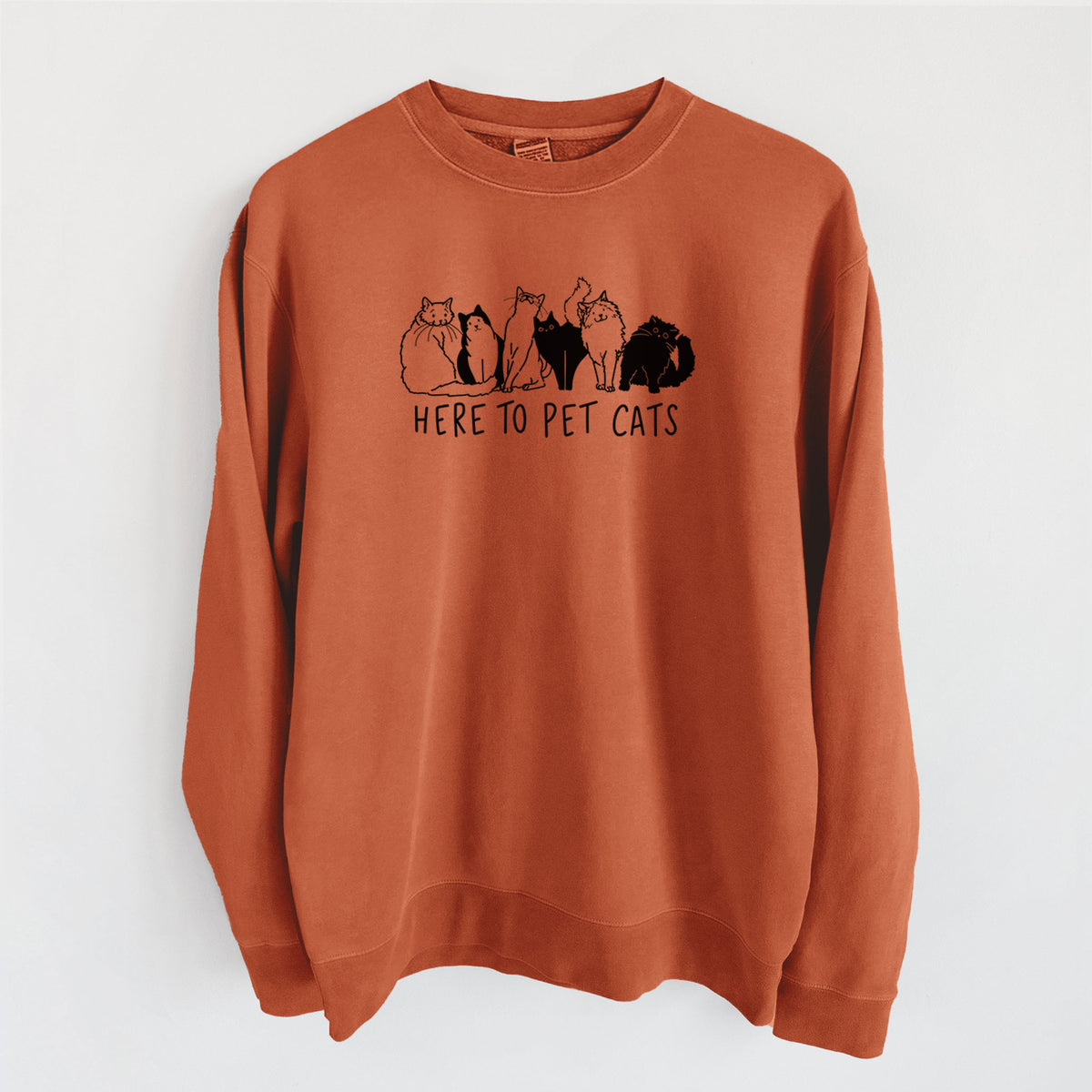 Here to Pet Cats - Unisex Pigment Dyed Crew Sweatshirt in Amber