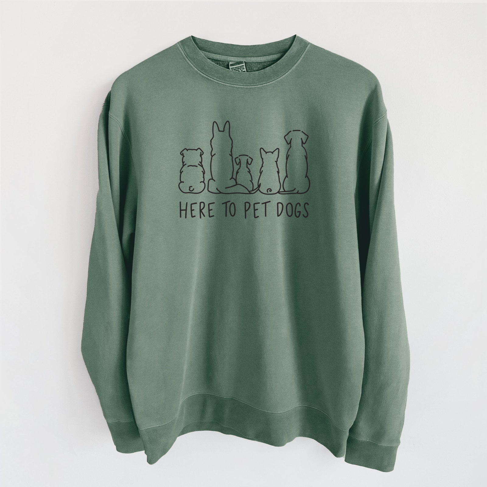 Here To Pet Dogs - Unisex Pigment Dyed Crew Sweatshirt in Alpine Green