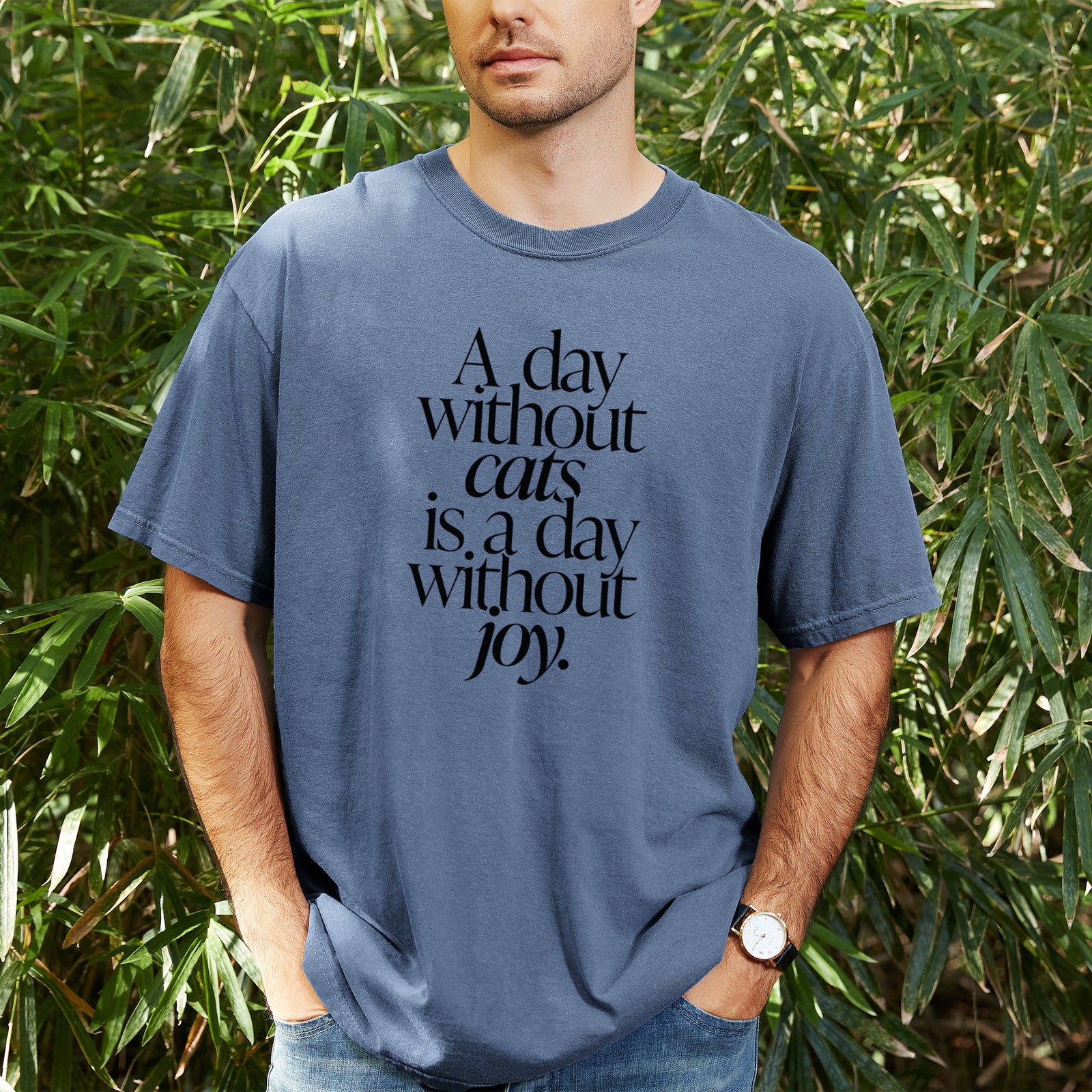 A day without Cats is a day without joy - Unisex Comfort Colors Garment-Dyed Heavyweight T-shirt, worn by model