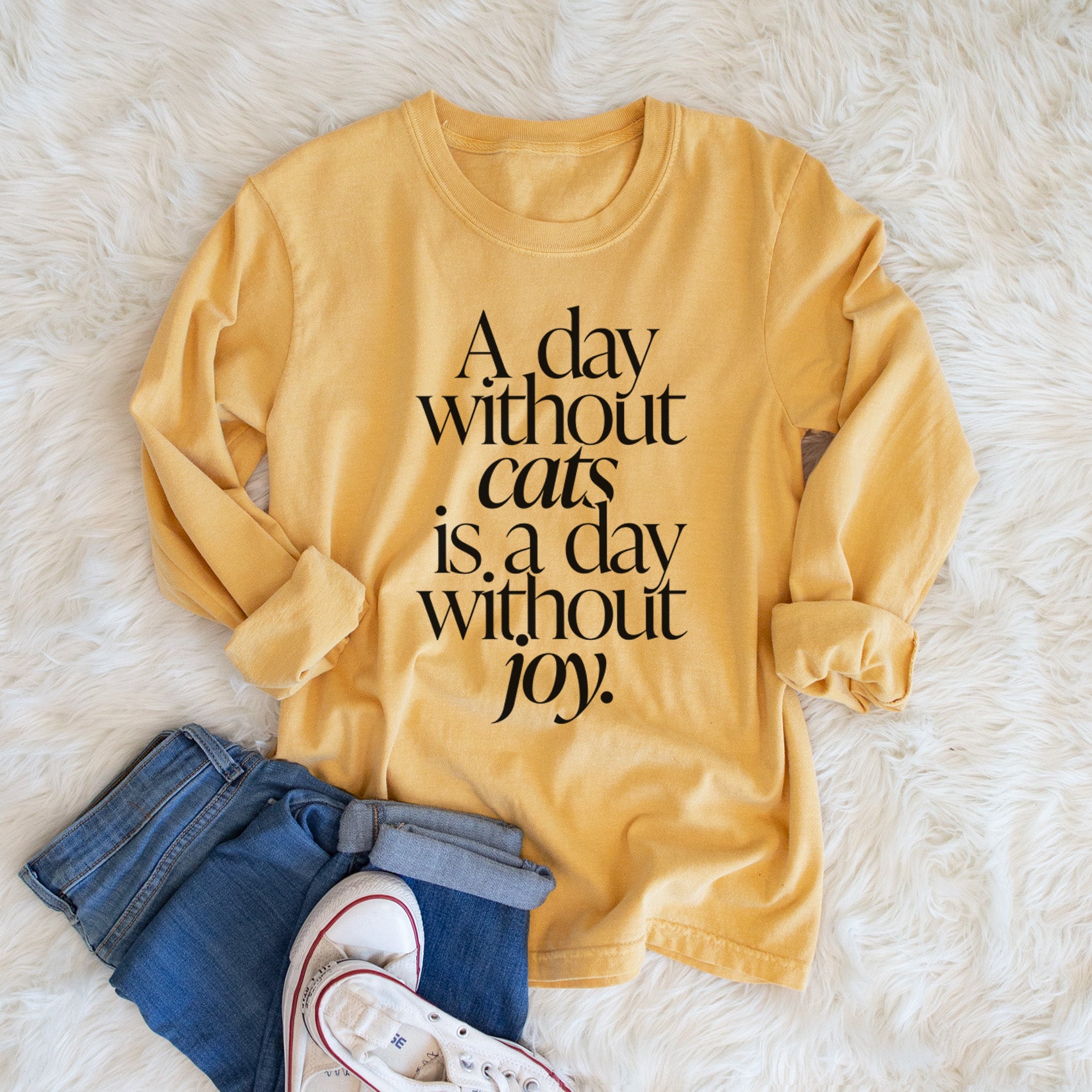 A day without Cats is a day without joy - Men's Heavyweight 100% Cotton Long Sleeve