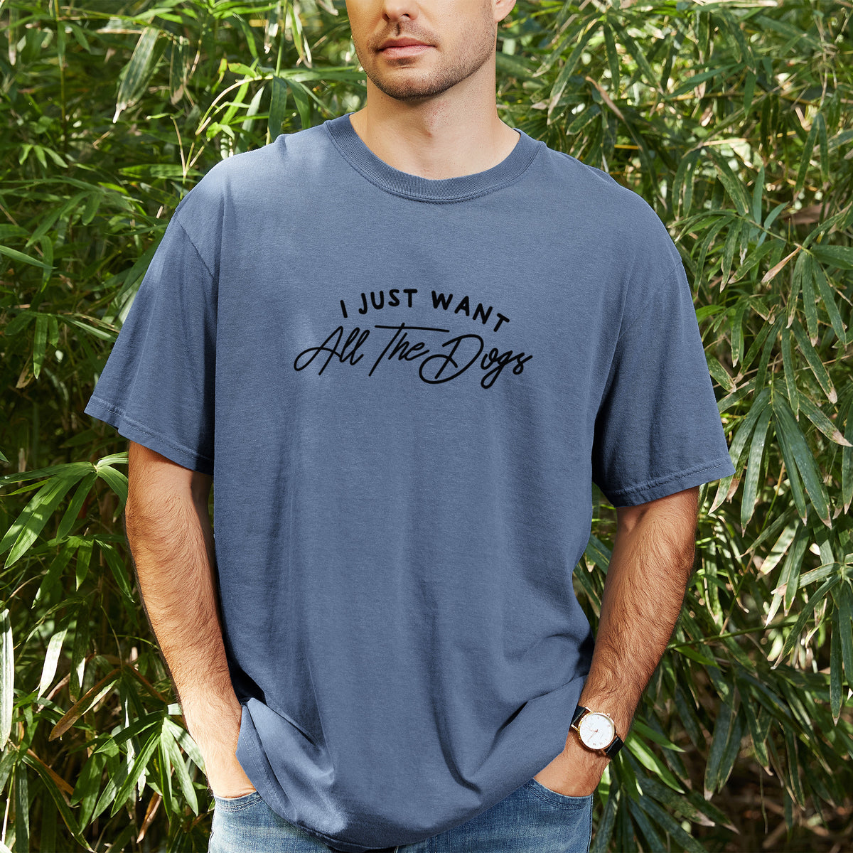 I just want all the Dogs - Unisex Comfort Colors Garment-Dyed Heavyweight T-shirt, worn by model