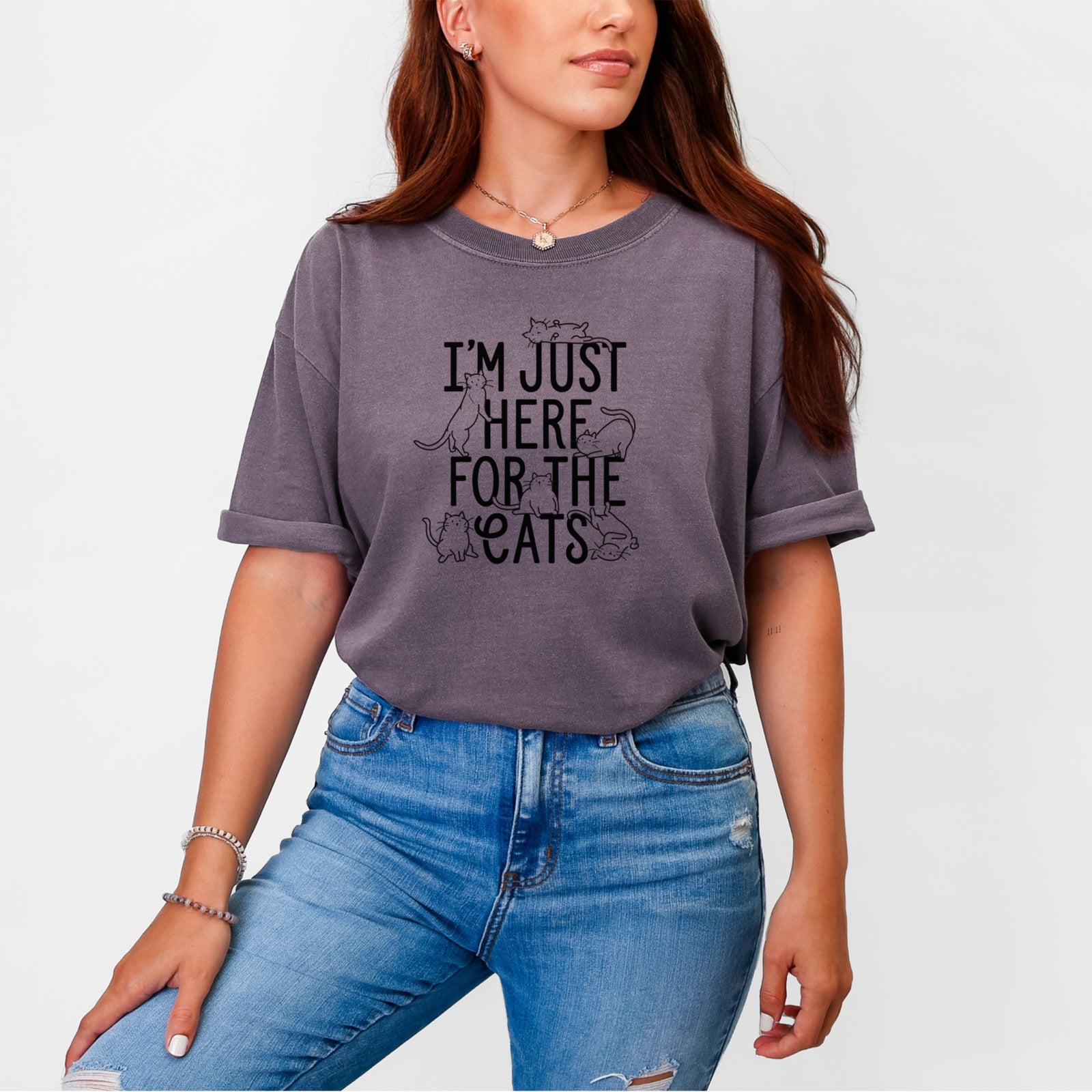 I'm Just Here For The Cats - Unisex Comfort Colors Garment-Dyed Heavyweight T-shirt in Blue Jean