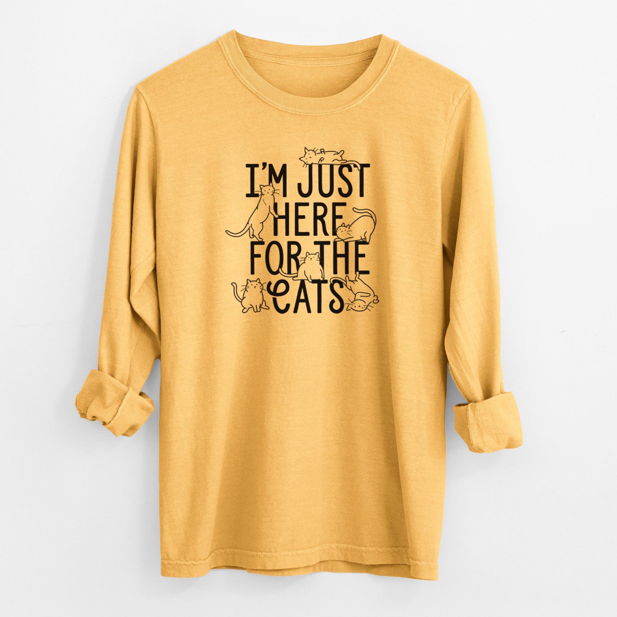 I'm Just Here For The Cats - Men's Heavyweight 100% Cotton Long Sleeve