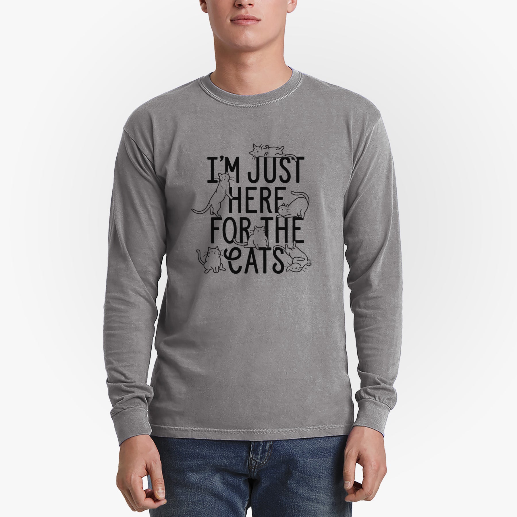 I'm Just Here For The Cats - Men's Heavyweight 100% Cotton Long Sleeve