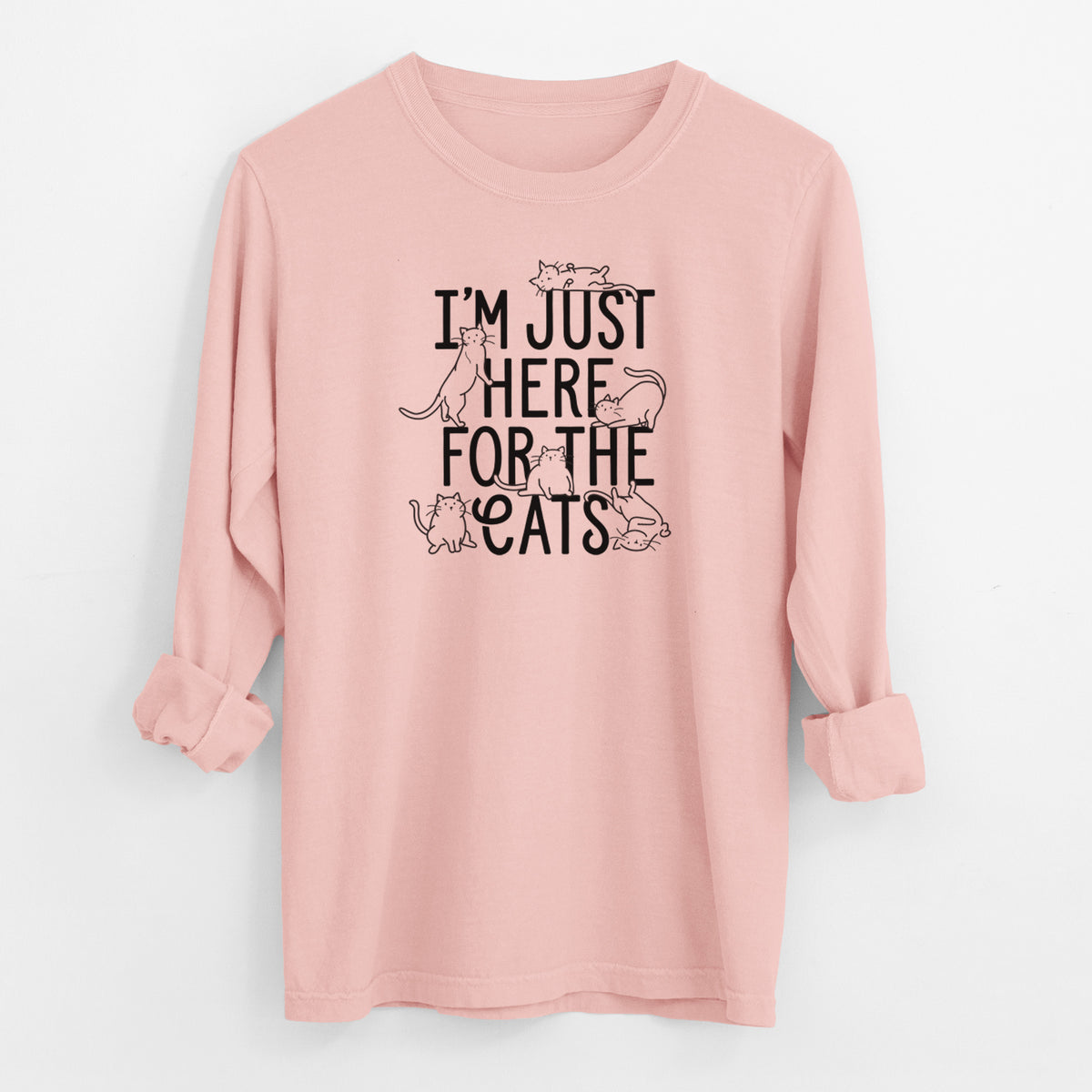 I'm Just Here For The Cats - Men's Heavyweight 100% Cotton Long Sleeve