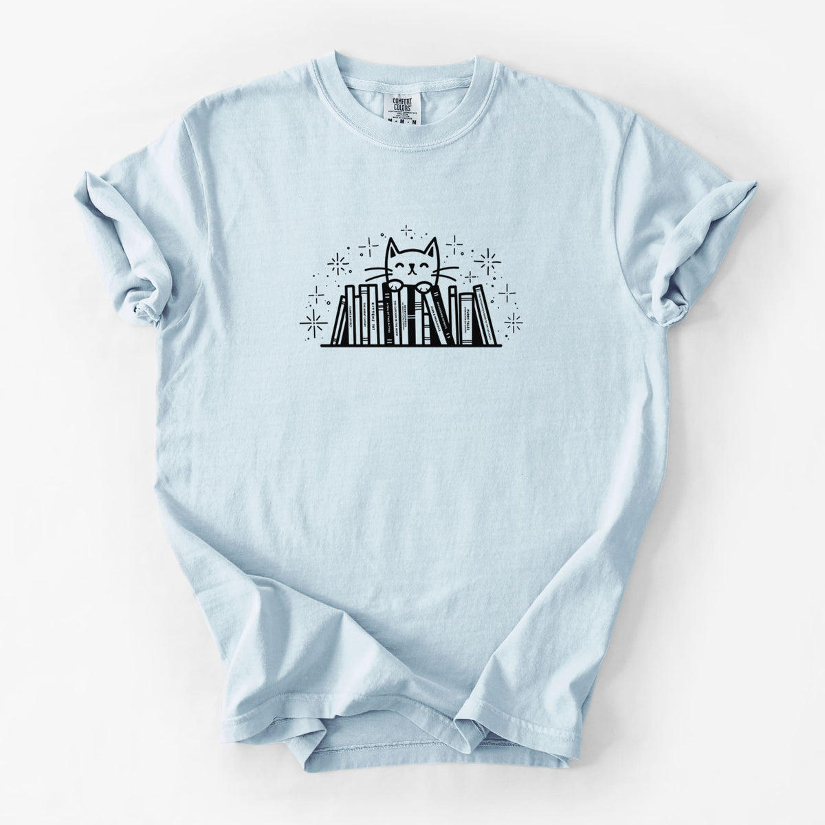 Kitty Library - Feline Behind Books - Unisex Comfort Colors Garment-Dyed Heavyweight T-shirt in Chambray