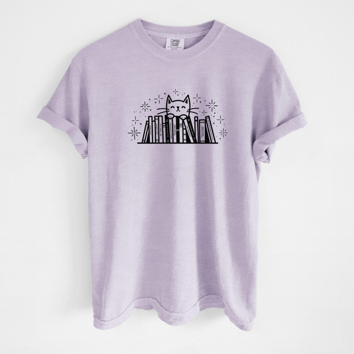 Kitty Library - Feline Behind Books - Unisex Comfort Colors Garment-Dyed Heavyweight T-shirt in Orchid