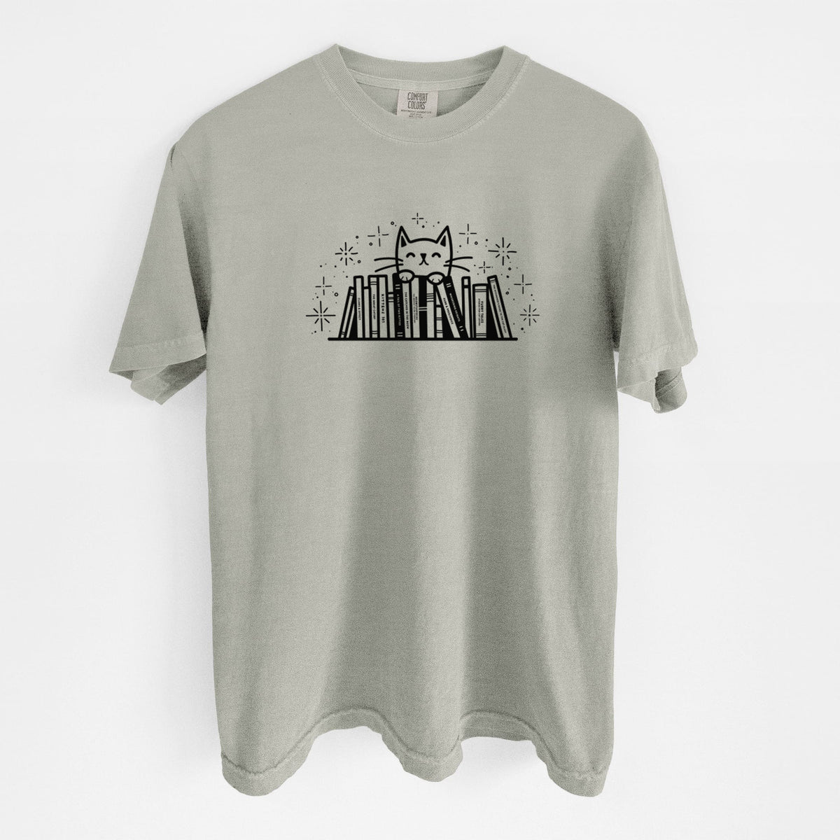 Kitty Library - Feline Behind Books - Unisex Comfort Colors Garment-Dyed Heavyweight T-shirt in Sandstone