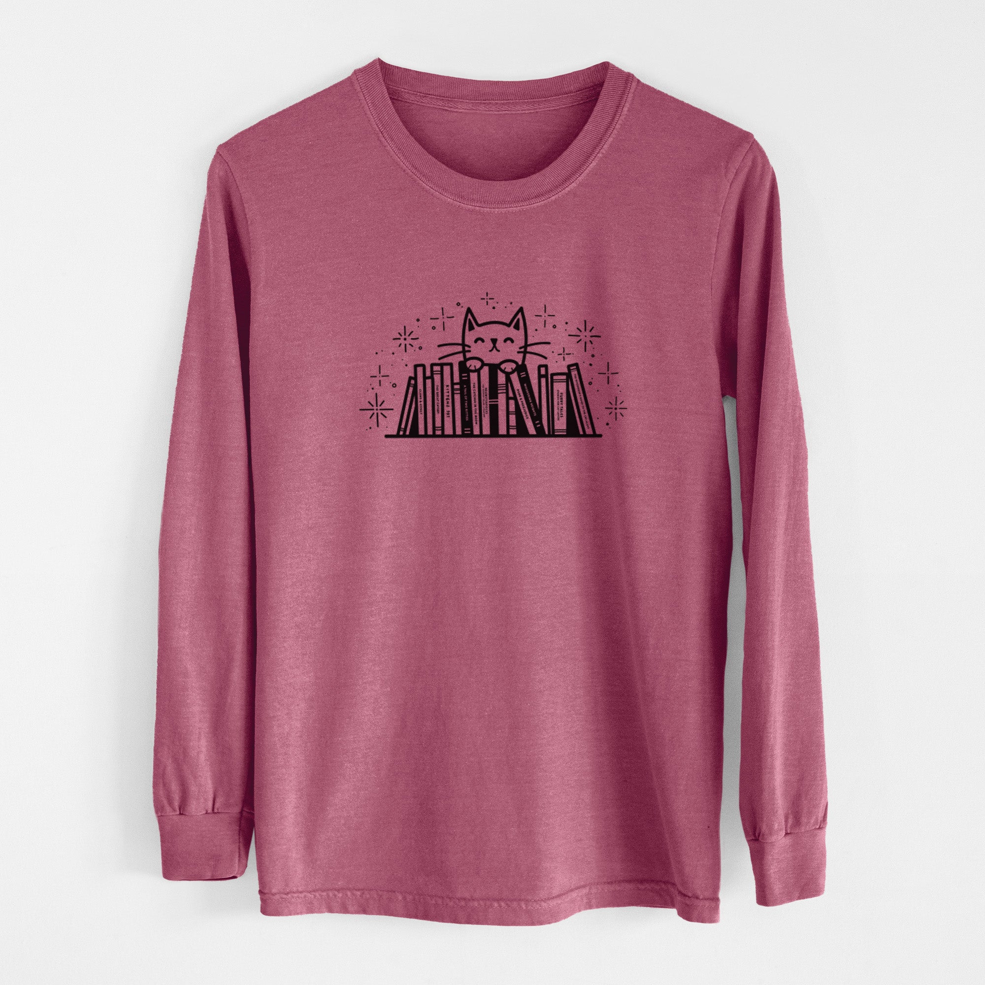 Kitty Library - Feline Behind Books - Men's Heavyweight 100% Cotton Long Sleeve