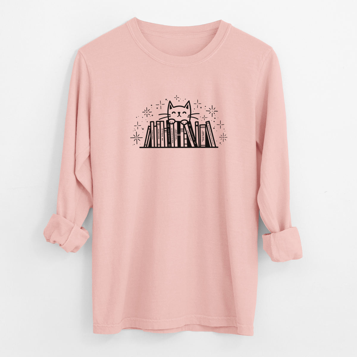 Kitty Library - Feline Behind Books - Men's Heavyweight 100% Cotton Long Sleeve