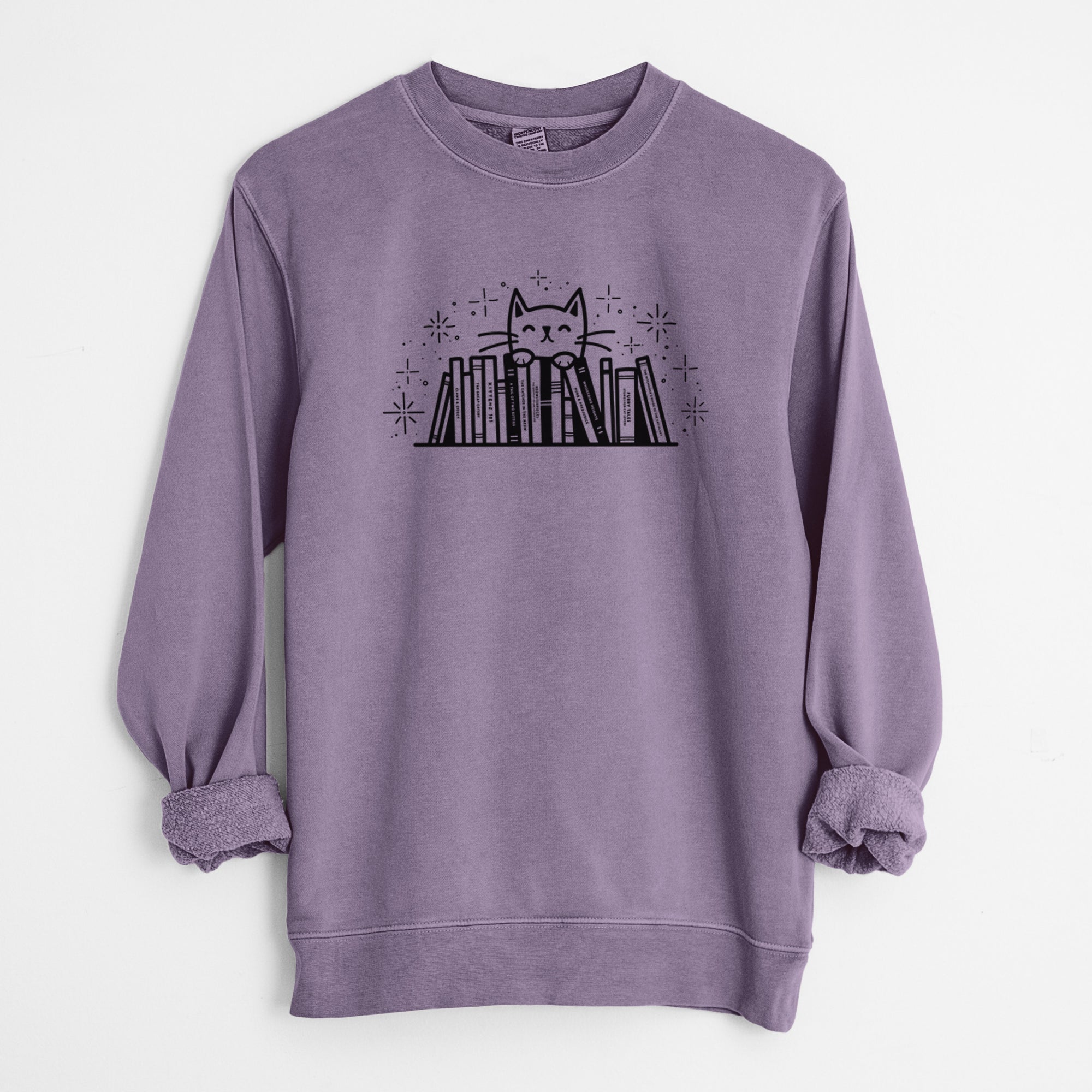 Kitty Library - Feline Behind Books - Unisex Pigment Dyed Crew Sweatshirt