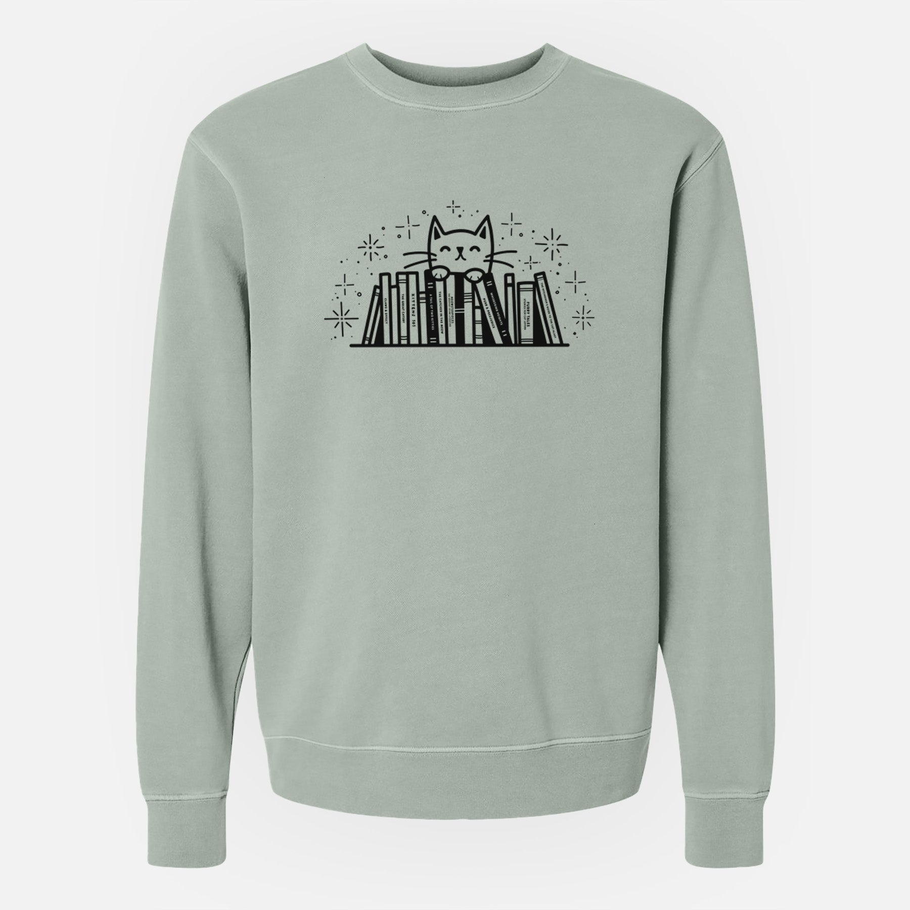 Kitty Library - Feline Behind Books - Unisex Pigment Dyed Crew Sweatshirt