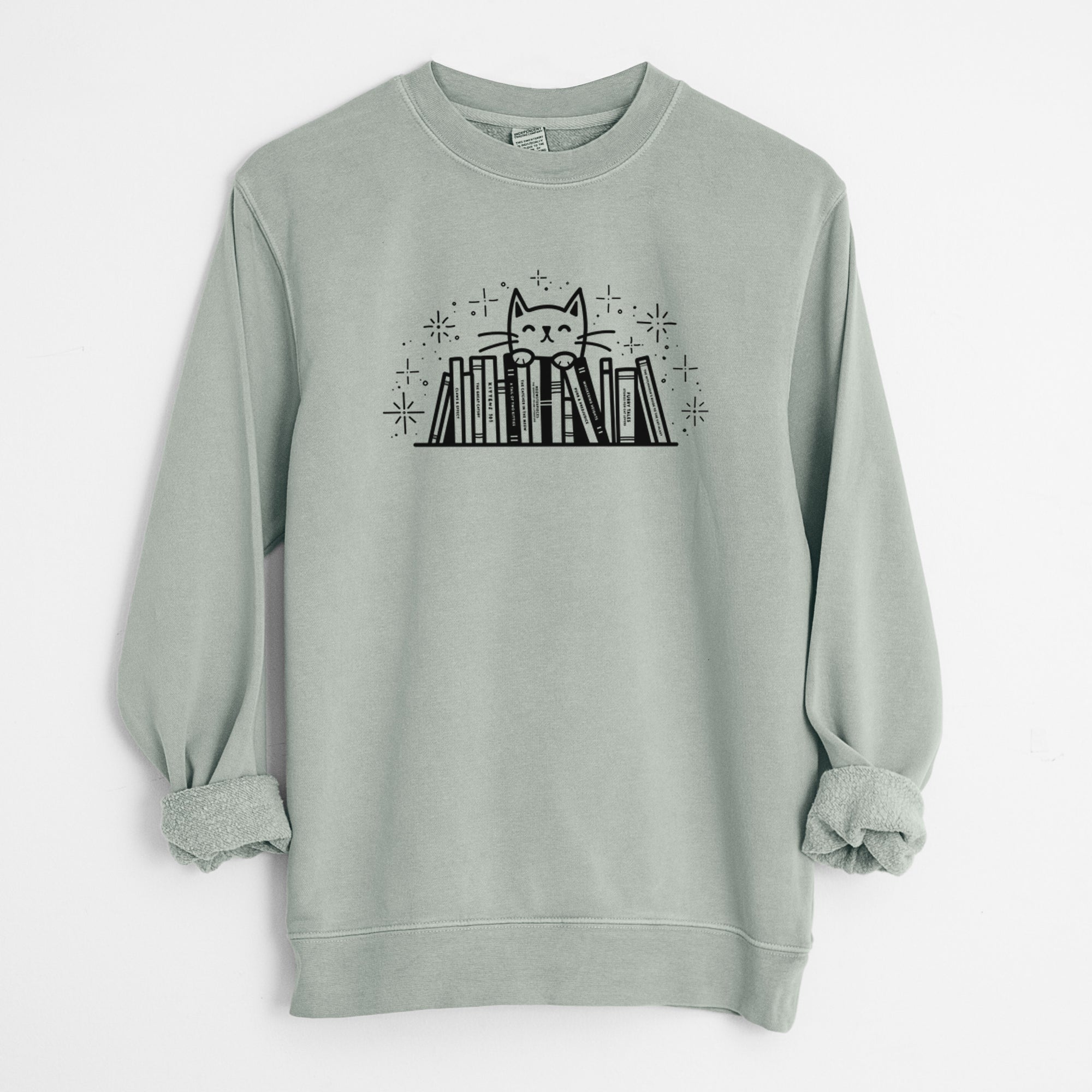 Kitty Library - Feline Behind Books - Unisex Pigment Dyed Crew Sweatshirt