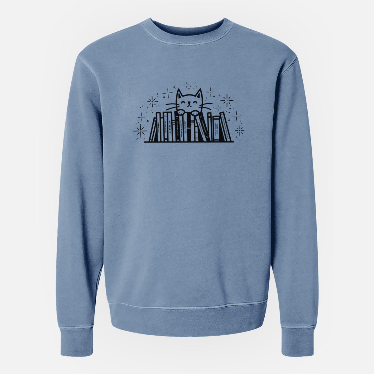 Kitty Library - Feline Behind Books - Unisex Pigment Dyed Crew Sweatshirt