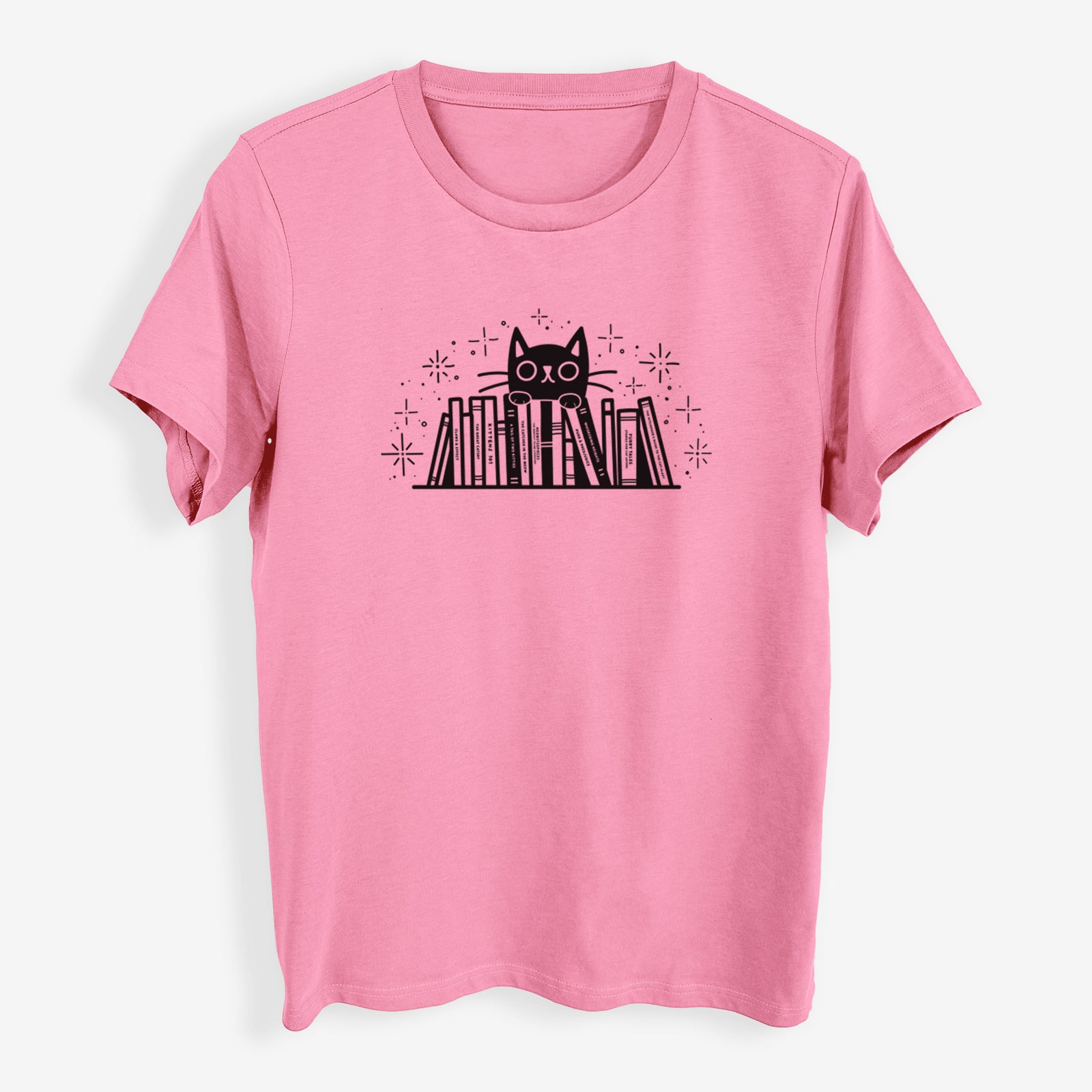 Kitty Library - Black Cat Behind Books - Womens Everyday Maple Tee