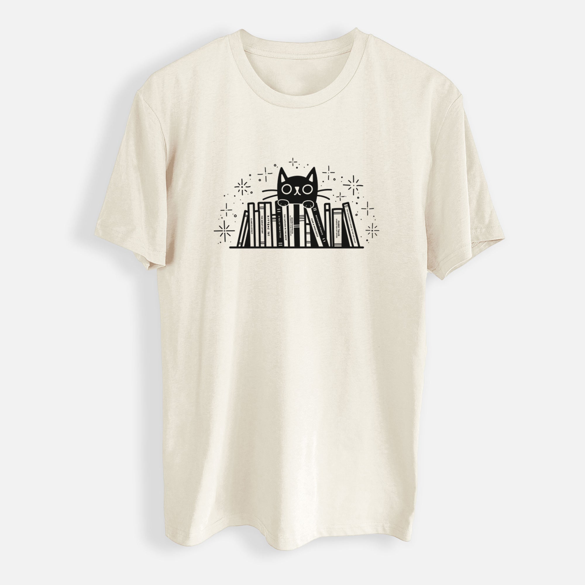 Kitty Library - Black Cat Behind Books - Mens Everyday Staple Tee