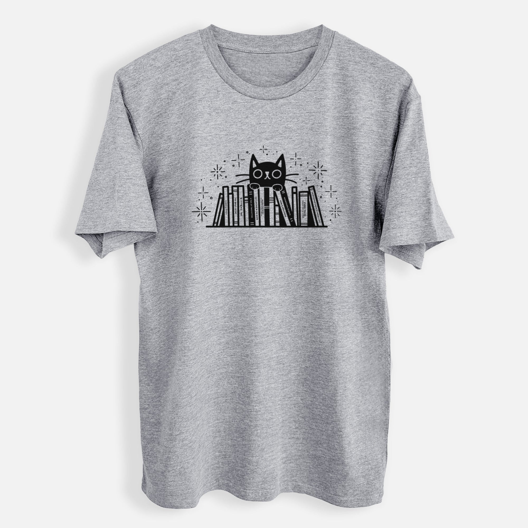 Kitty Library - Black Cat Behind Books - Mens Everyday Staple Tee