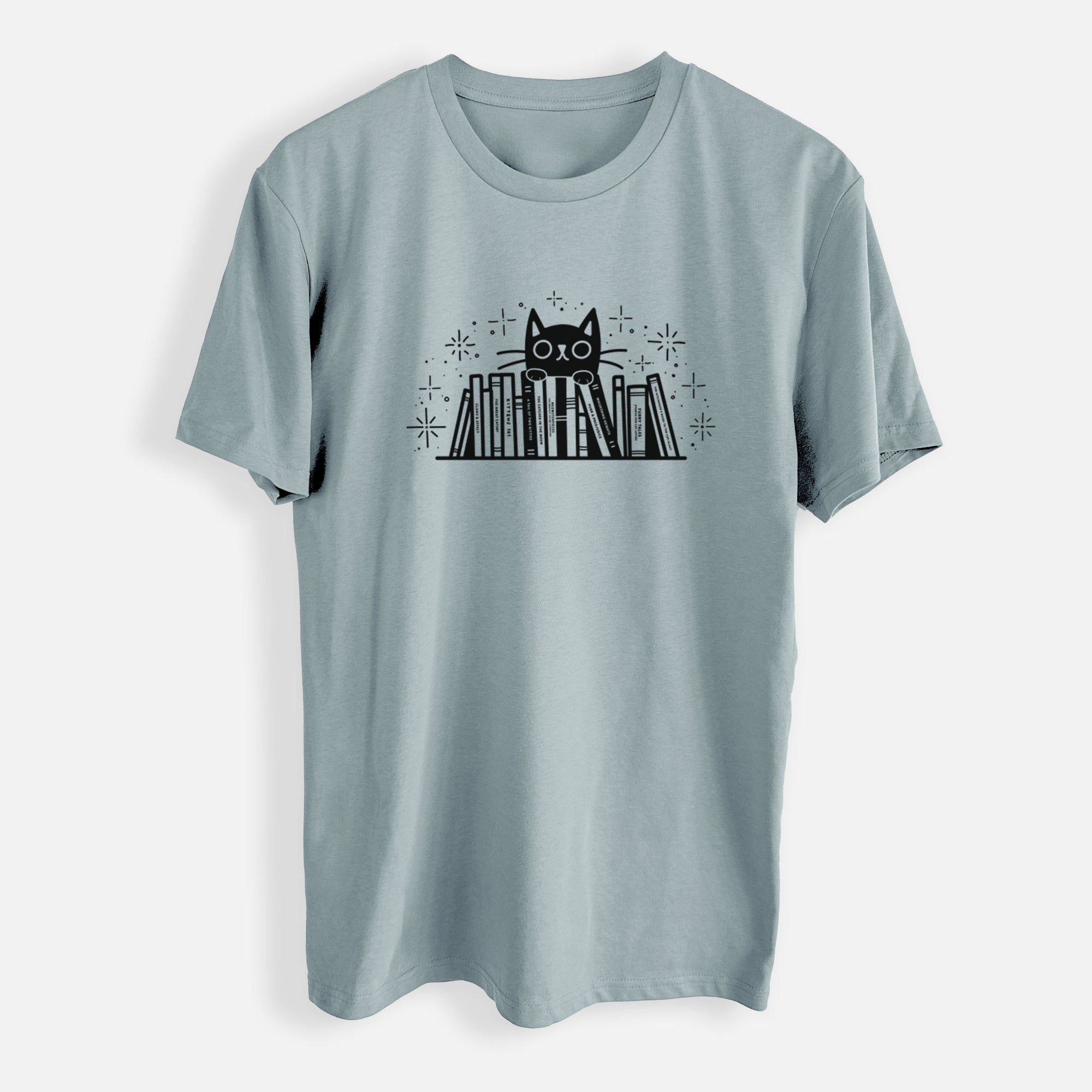 Kitty Library - Black Cat Behind Books - Mens Everyday Staple Tee