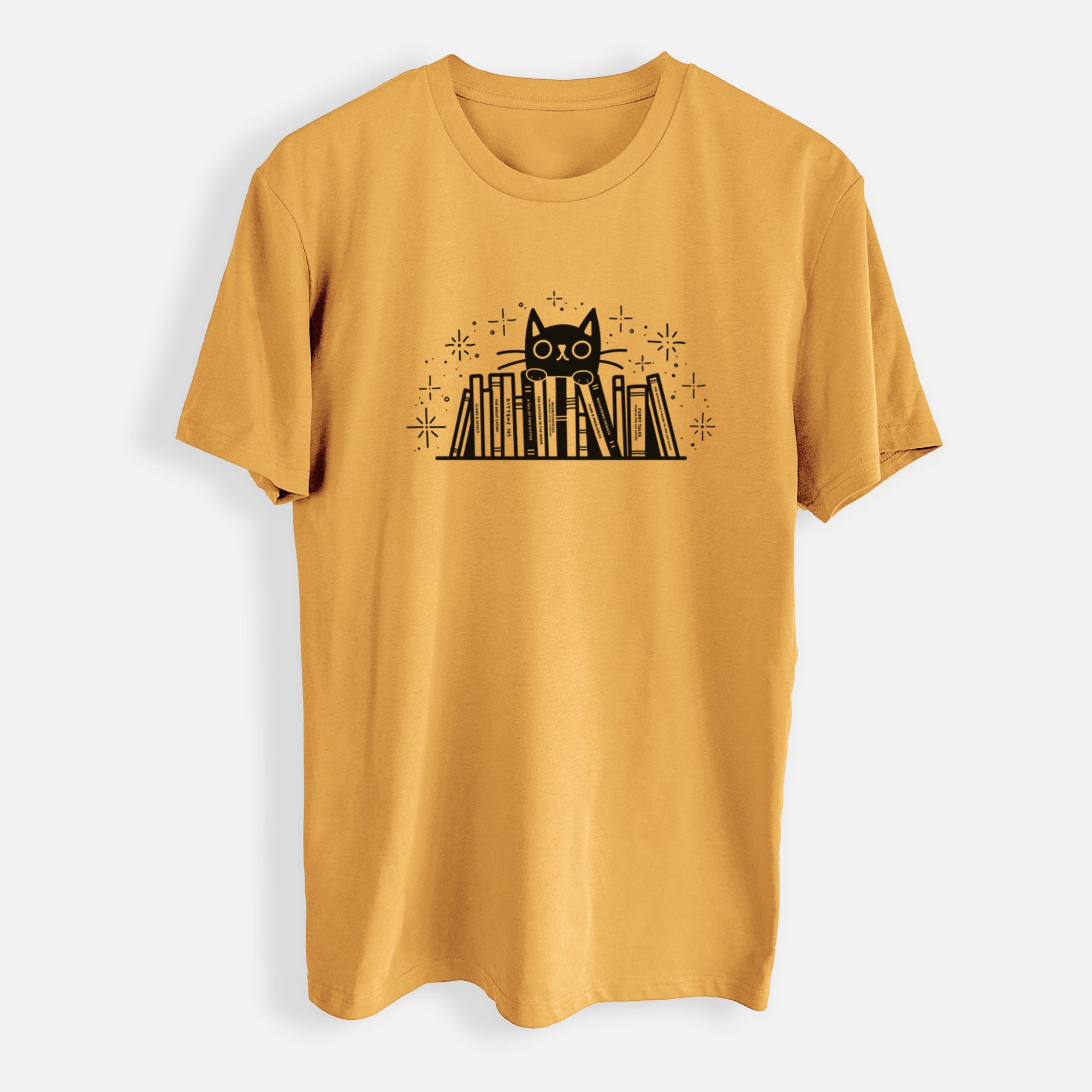 Kitty Library - Black Cat Behind Books - Mens Everyday Staple Tee