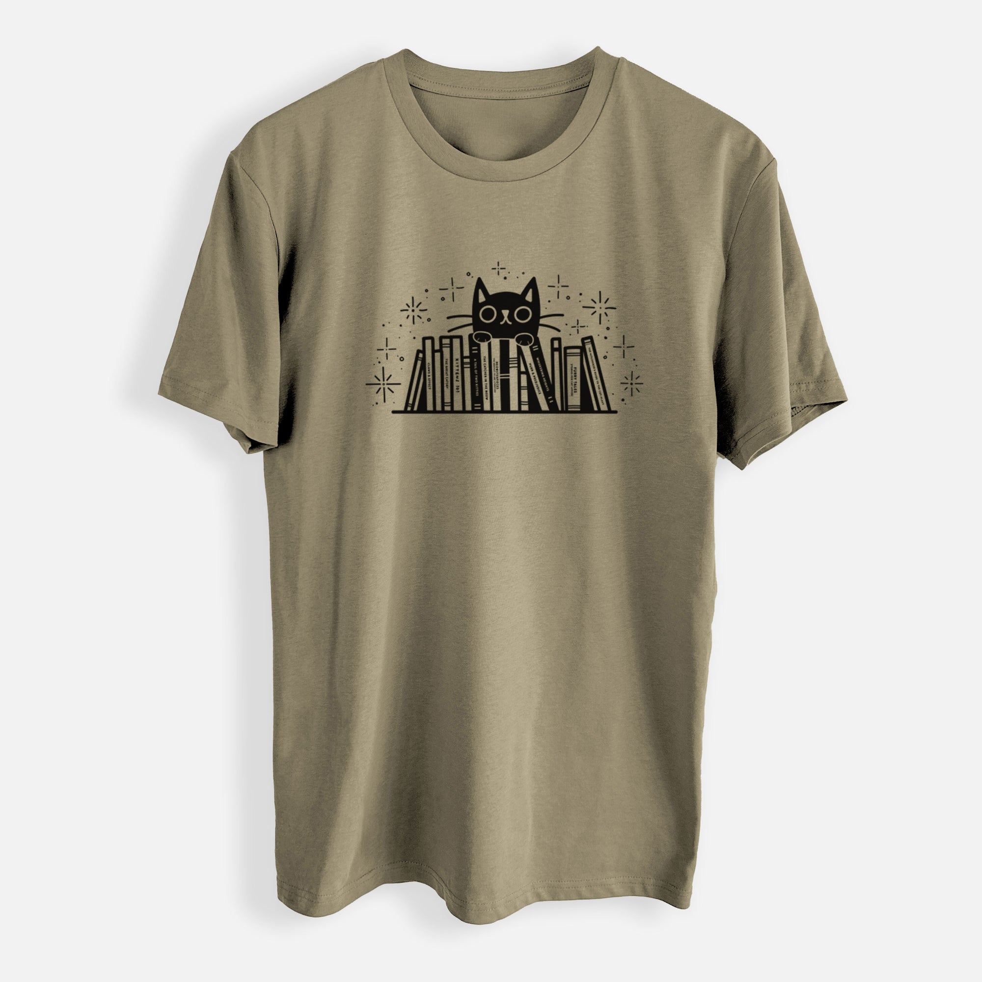 Kitty Library - Black Cat Behind Books - Mens Everyday Staple Tee