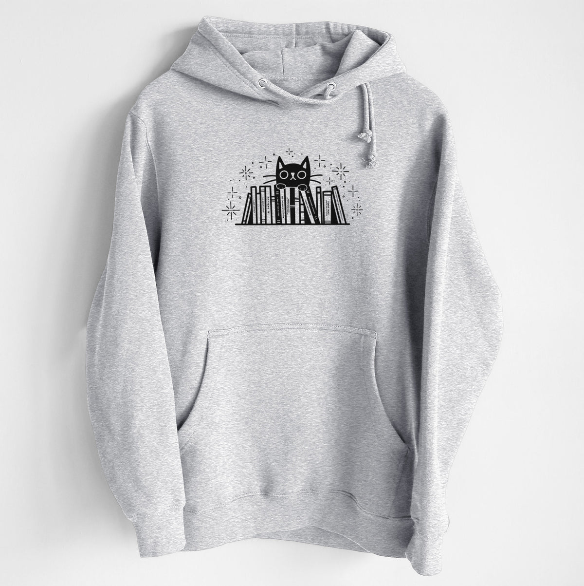 Kitty Library - Black Cat Behind Books - Heavyweight Fleece Hoodie