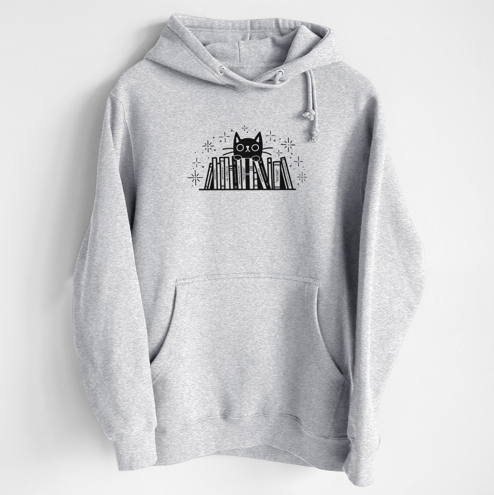 Kitty Library - Black Cat Behind Books - Heavyweight Fleece Hoodie